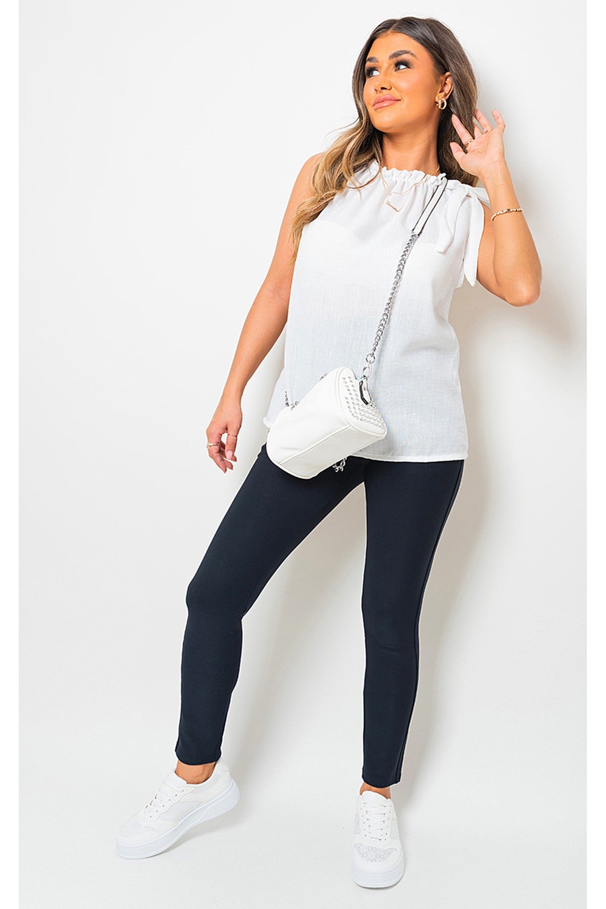 Selene Wide Waistband Trouser With Front Pockets - Navy