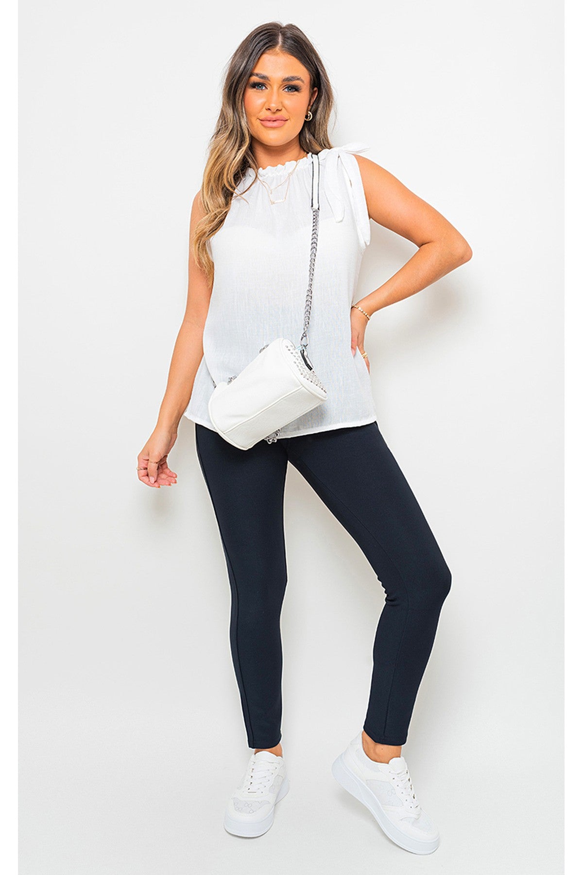 Selene Wide Waistband Trouser With Front Pockets - Navy