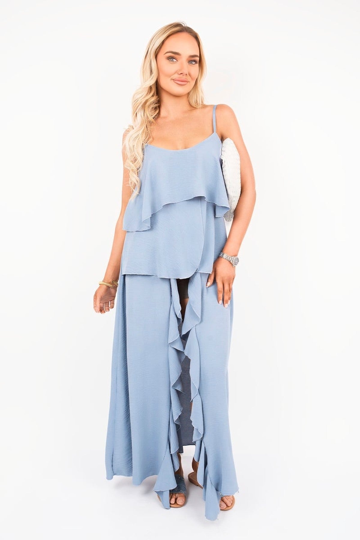 Nayeli Layered Cami Top With Asymmetric Hem - Denim