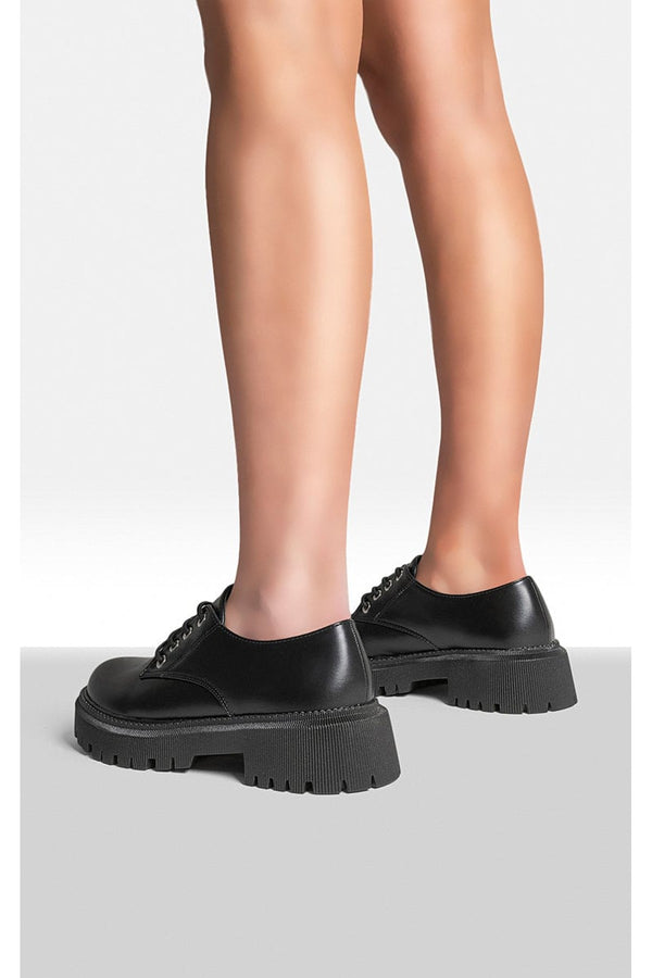 Nayla Chunky Faux Leather Derby Shoes - Black