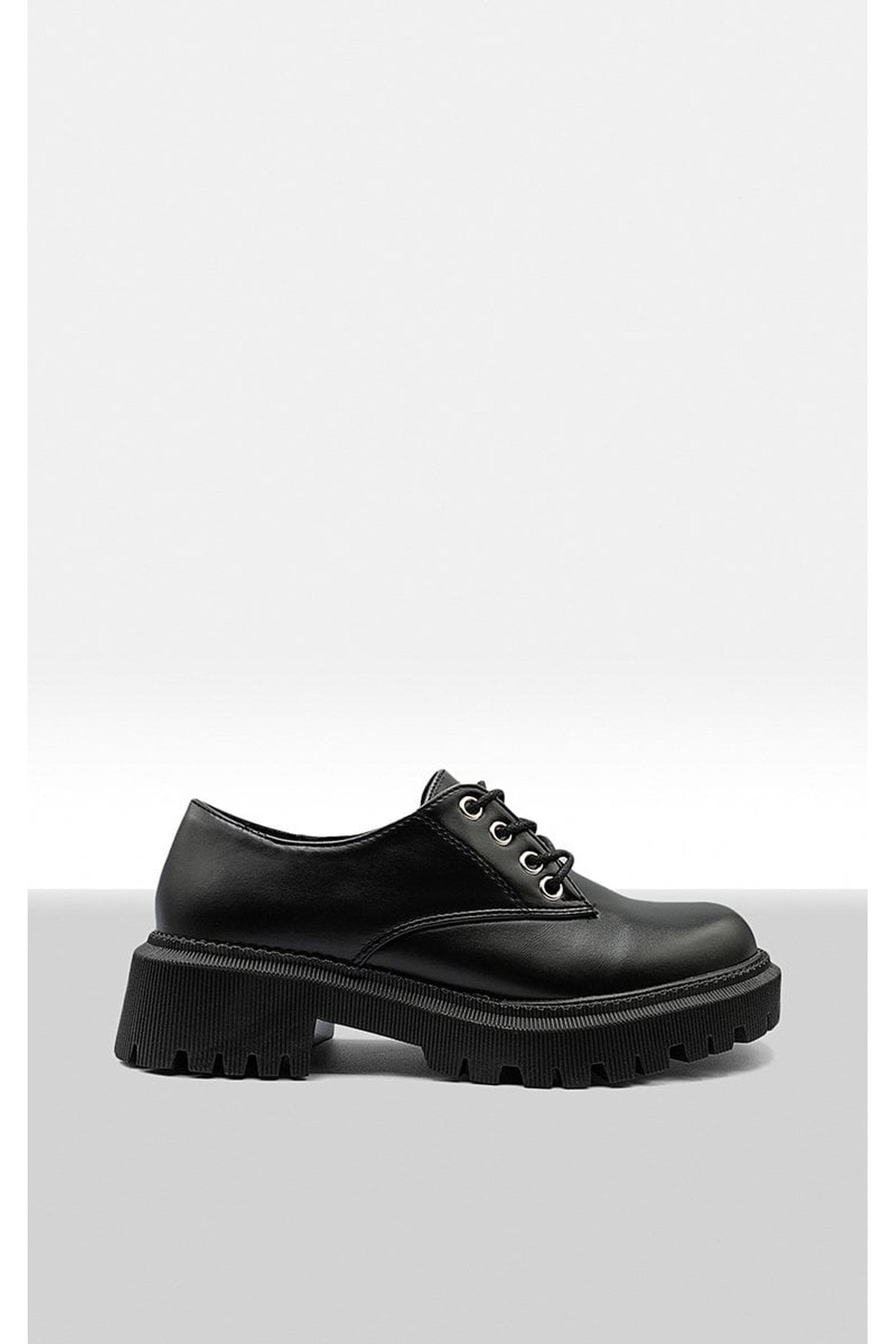 Nayla Chunky Faux Leather Derby Shoes - Black