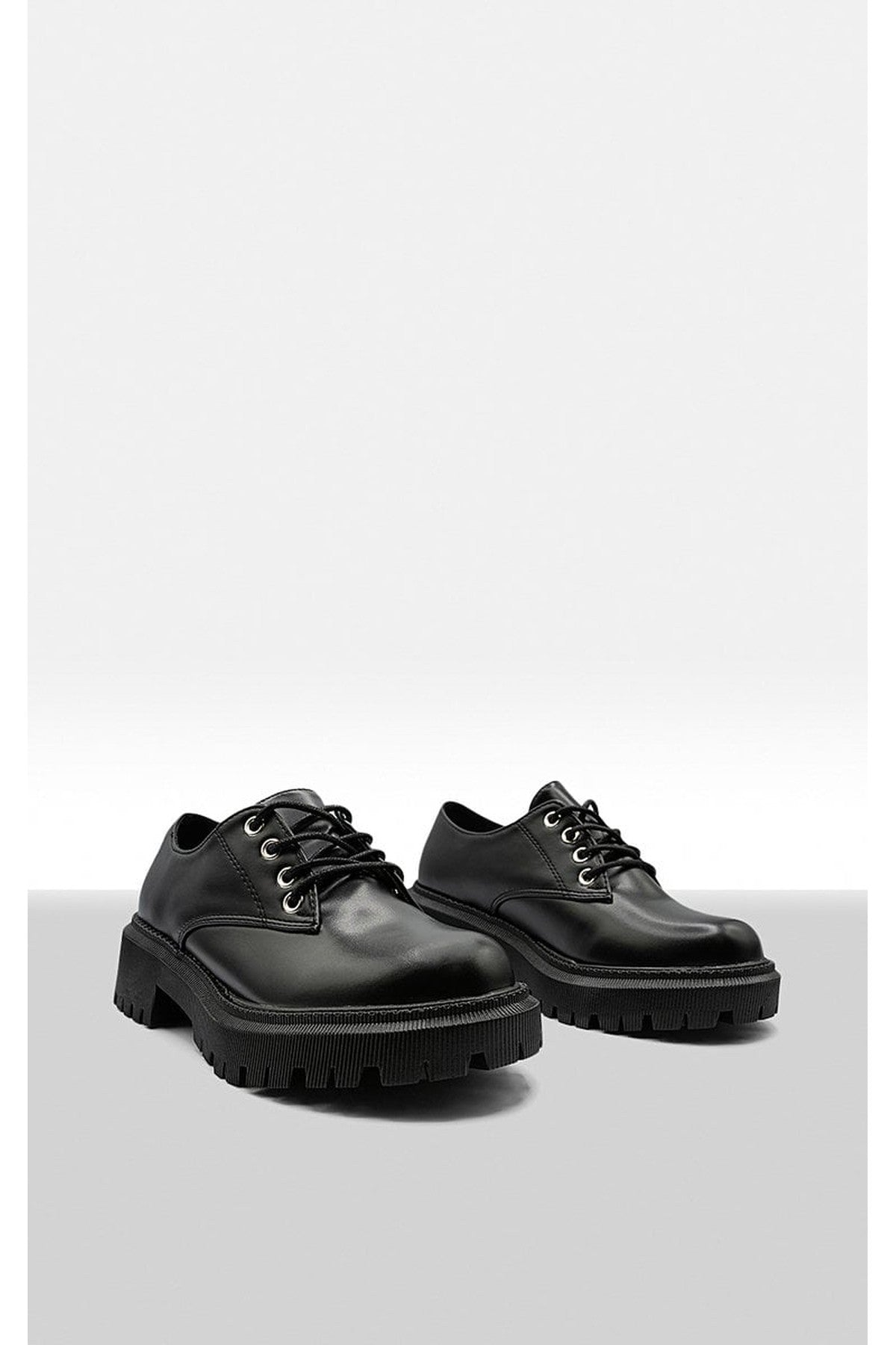 Nayla Chunky Faux Leather Derby Shoes - Black