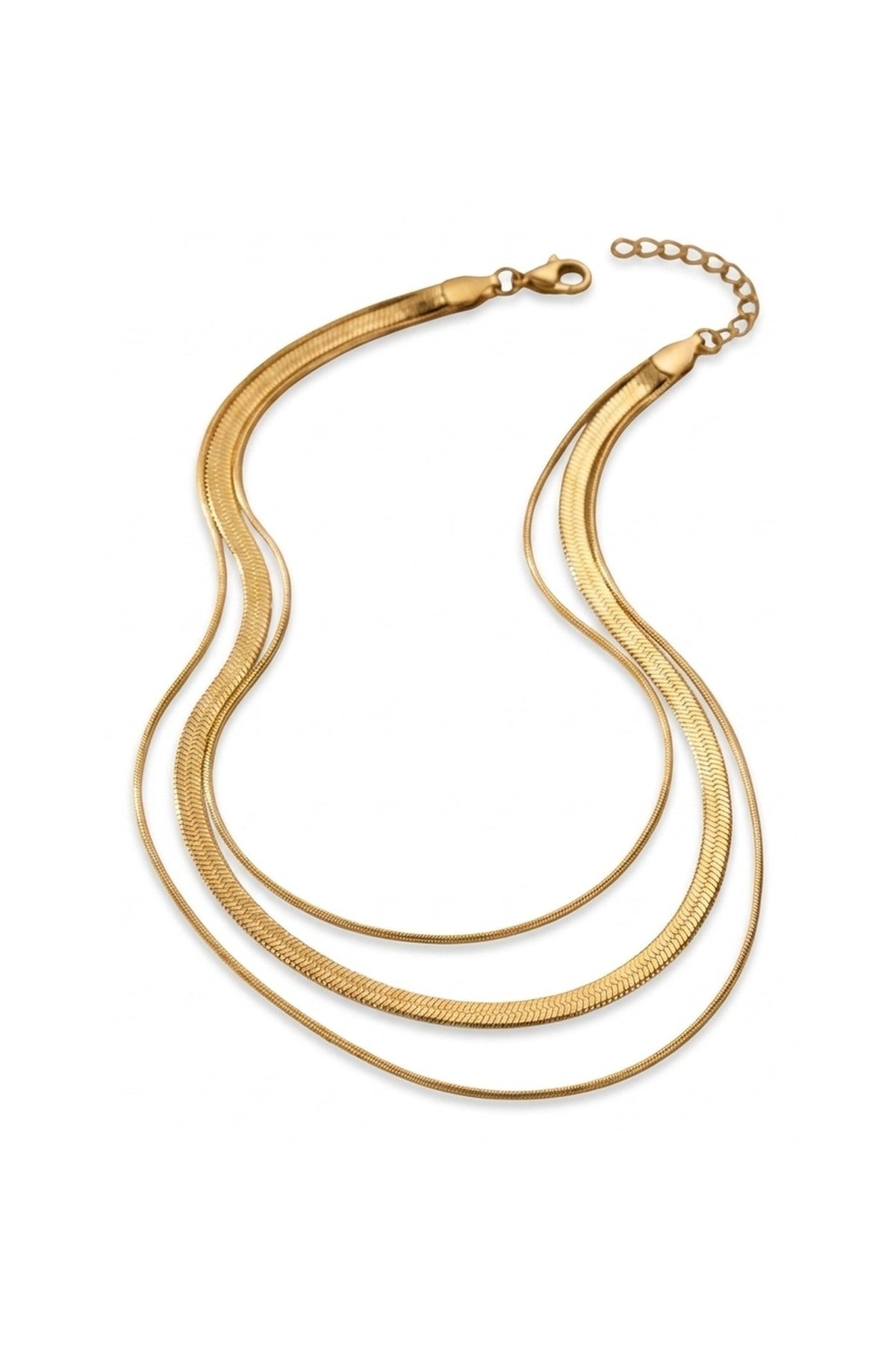 Cherry Triple Layered Flat Snake Chain - Gold_wb