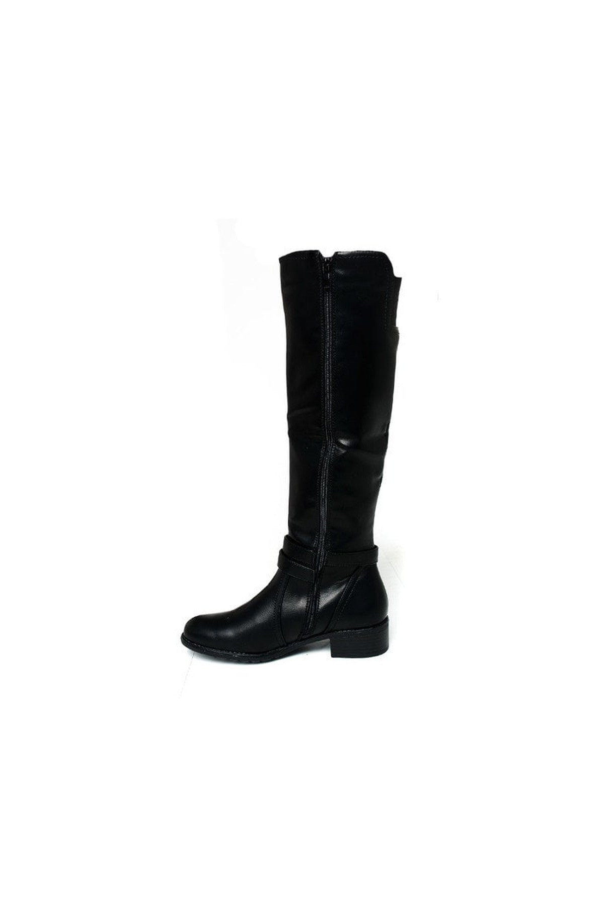 Nina Faux Leather Buckle Knee High Boots - Black
