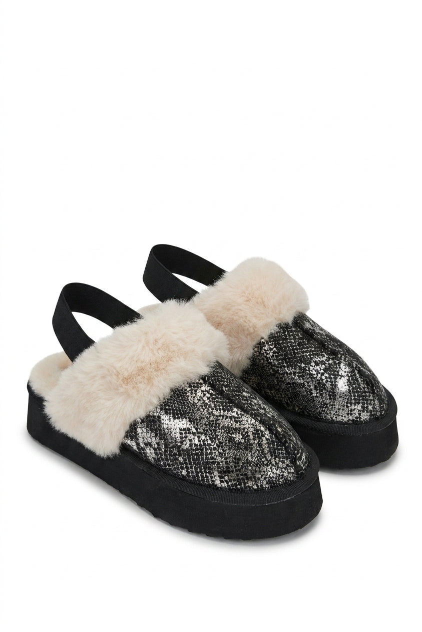 Noelle Sequin Faux Fur-cuff Back Strap Boots - Black_wb