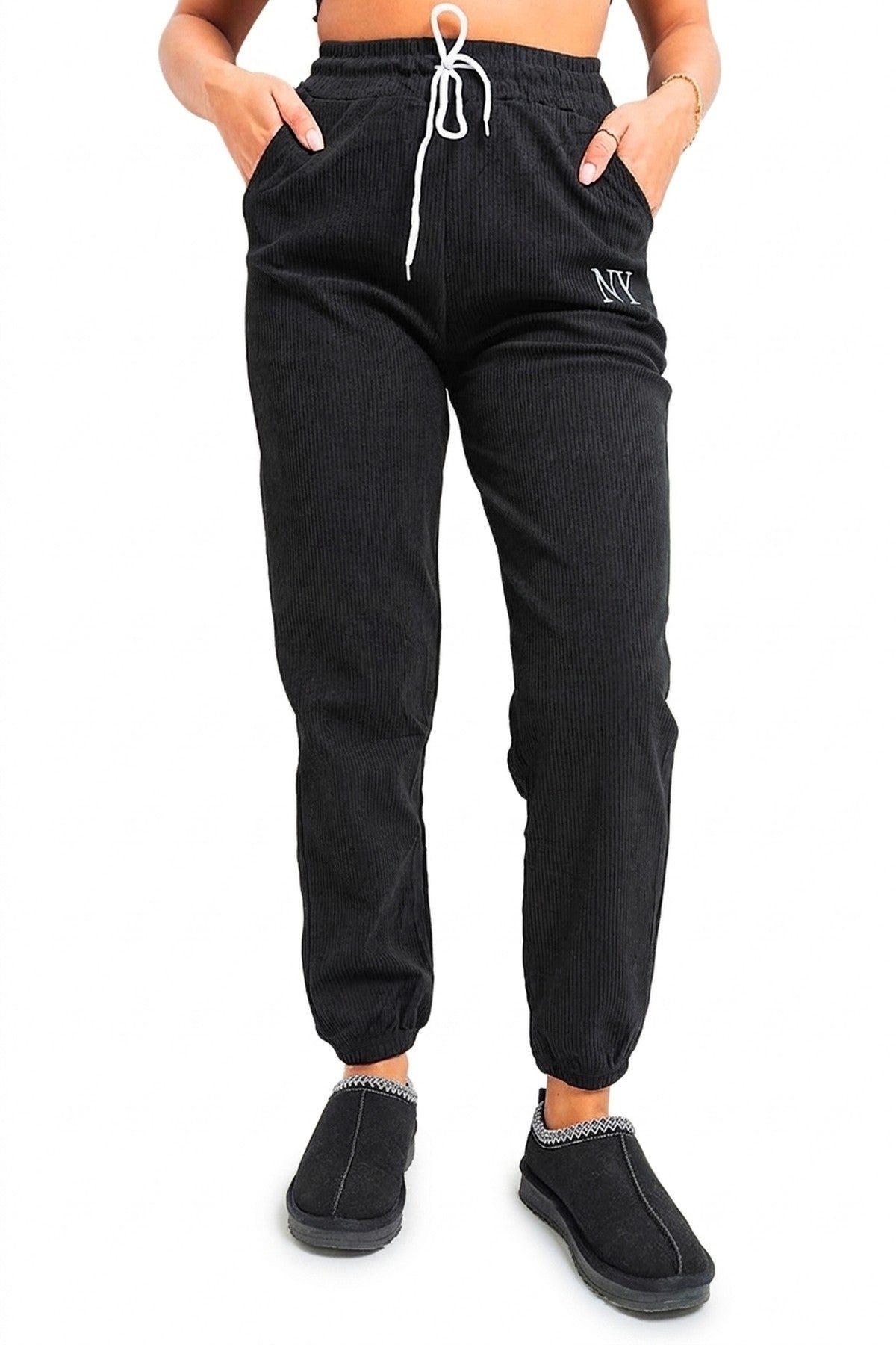 Noemi High Waisted Drawstring Trouser With Pockets - BLACK_wb