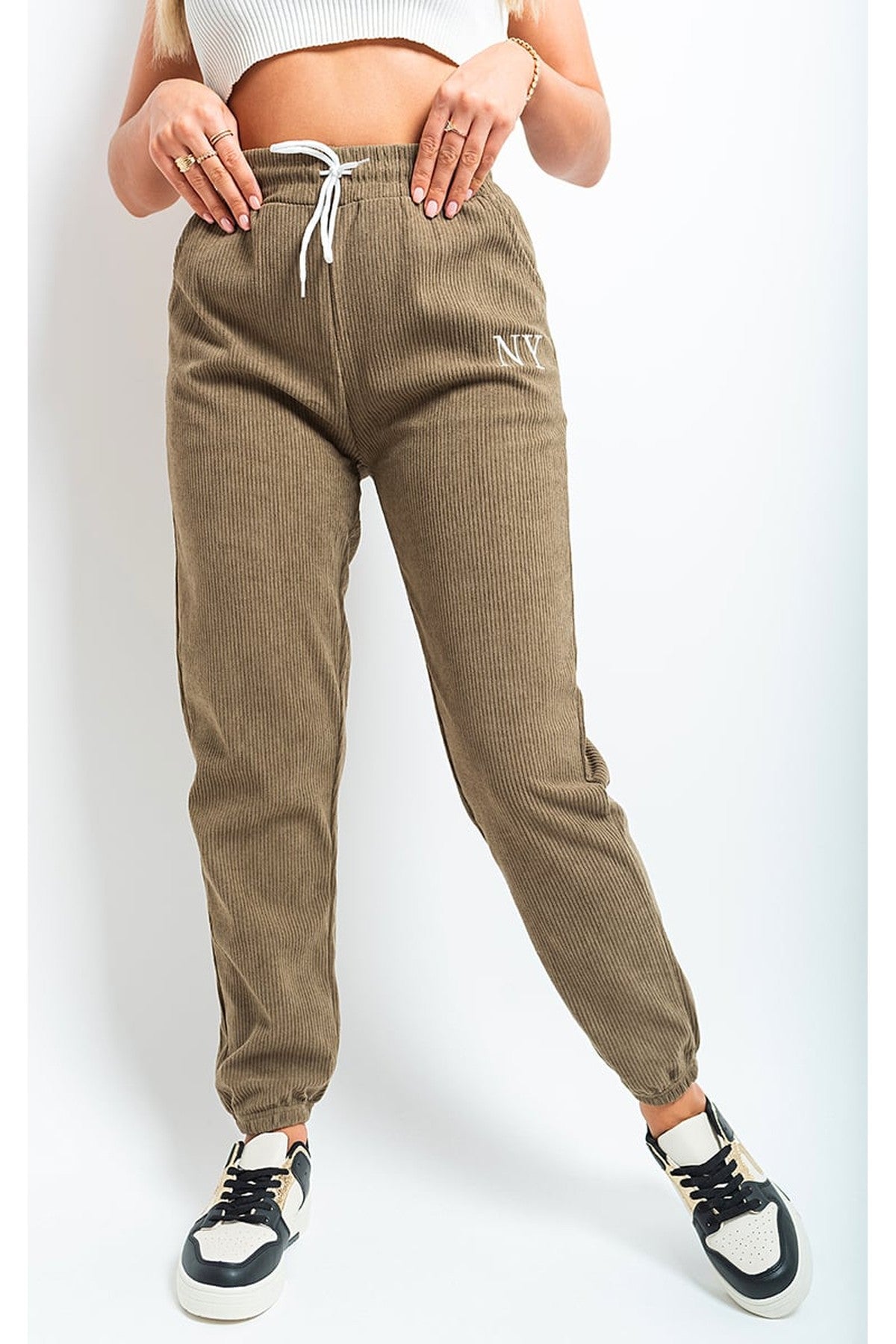 Noemi High Waisted Drawstring Trouser With Pockets - Khaki