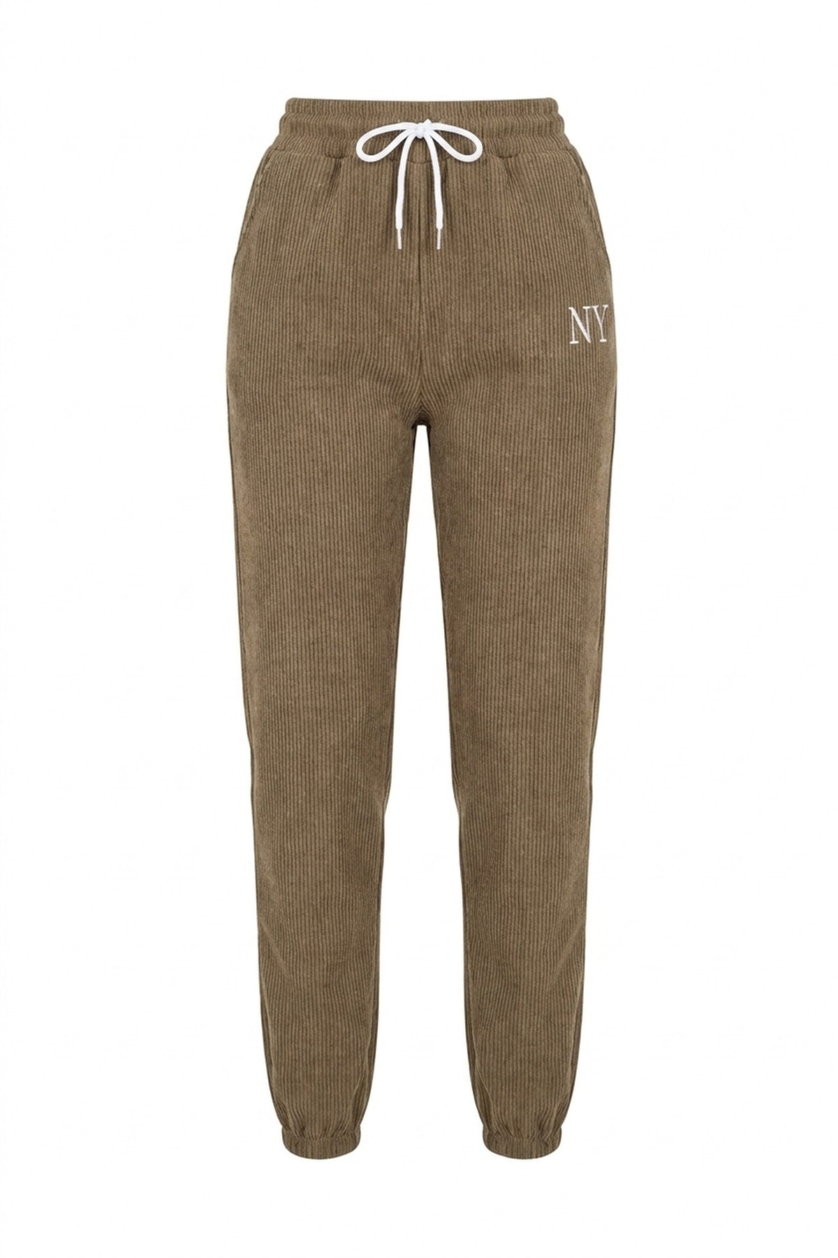 Noemi High Waisted Drawstring Trouser With Pockets - Khaki_wb