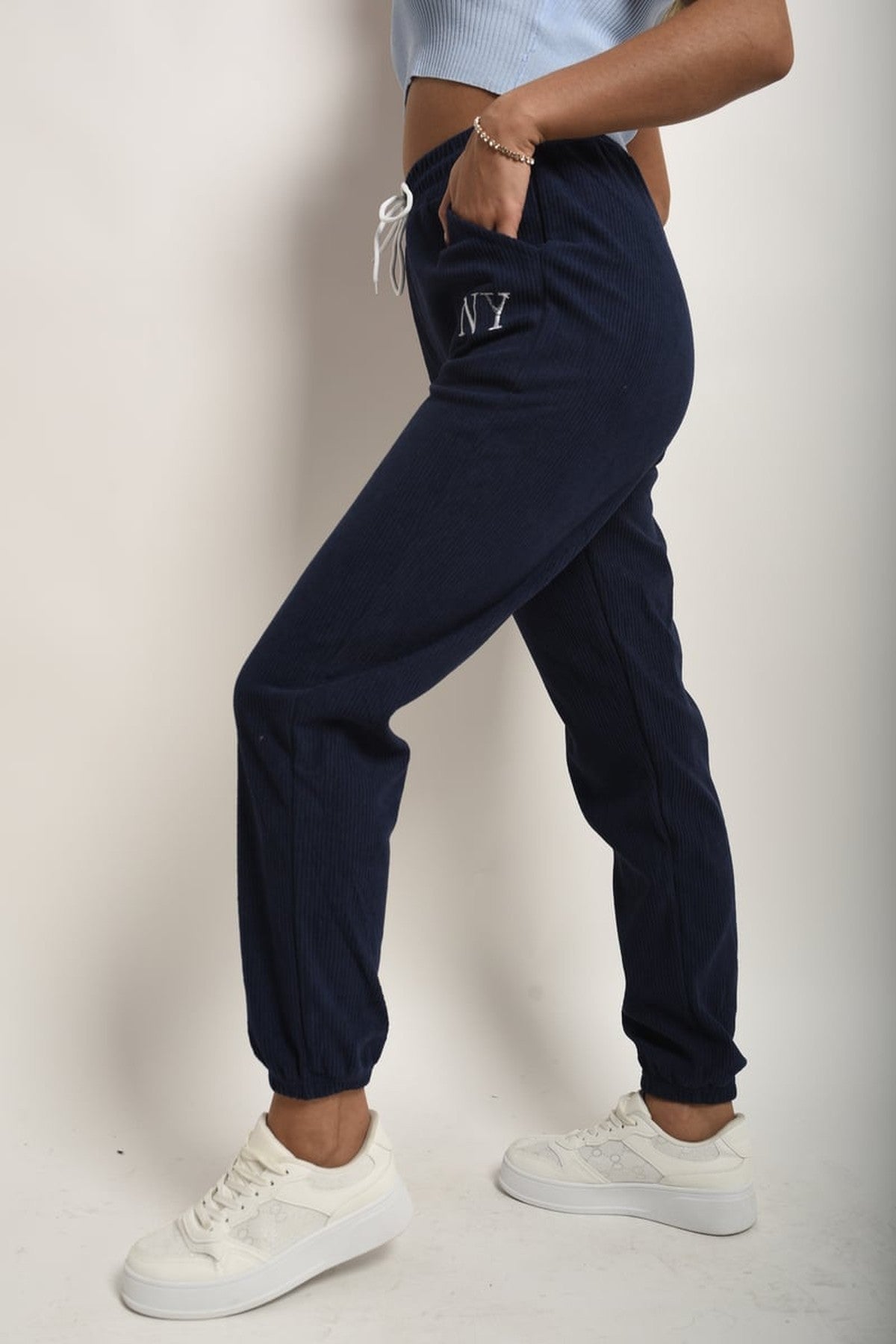 Noemi High Waisted Drawstring Trouser With Pockets - Navy