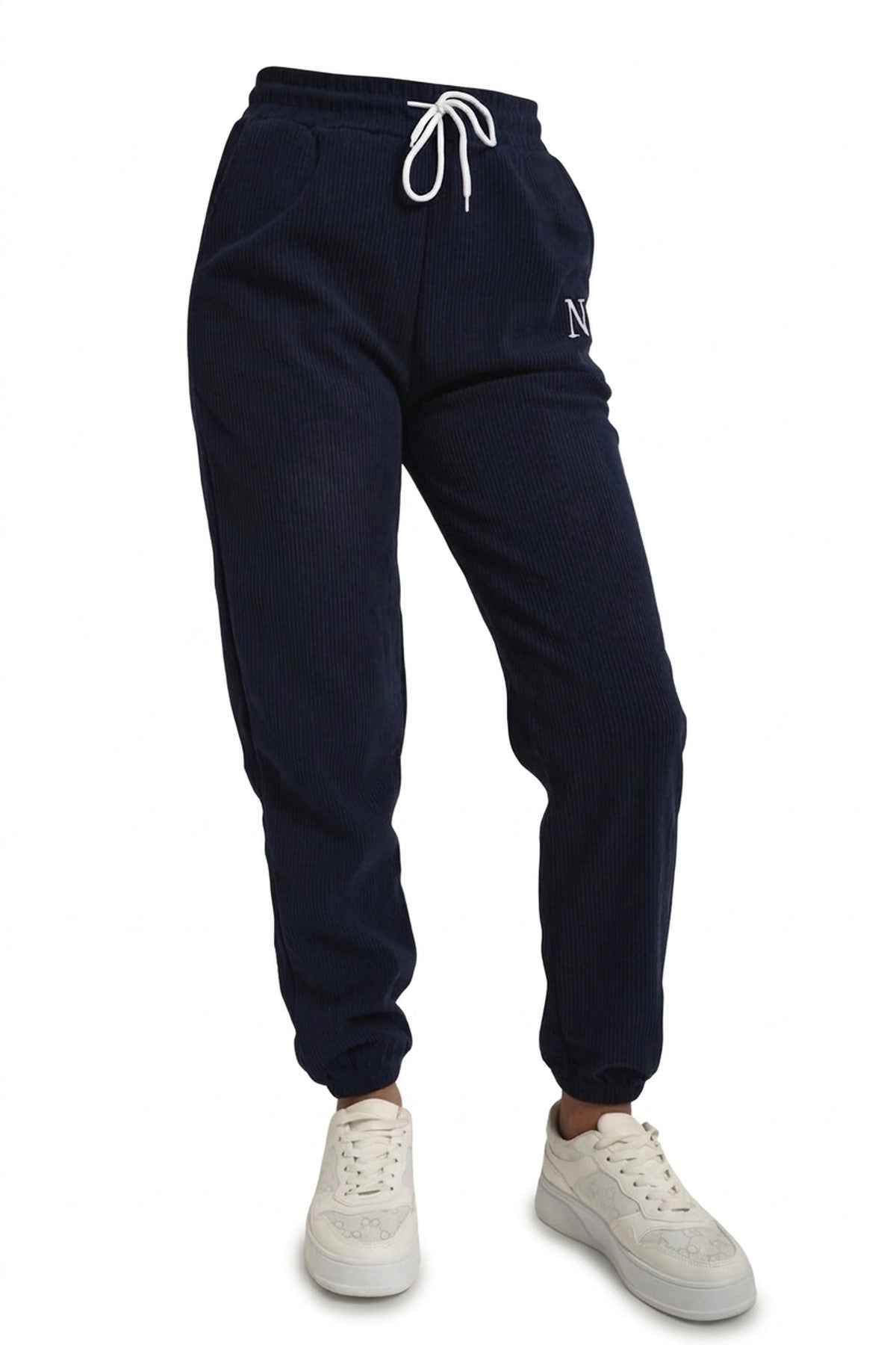 Noemi High Waisted Drawstring Trouser With Pockets - Navy_wb