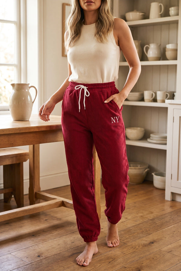 Noemi High Waisted Drawstring Trouser With Pockets - Wine