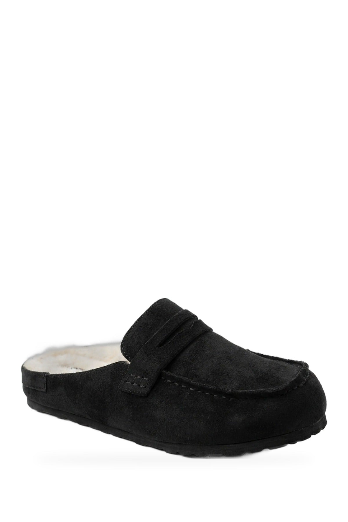 Nuala Faux Suede Fur Lined Mules - Black