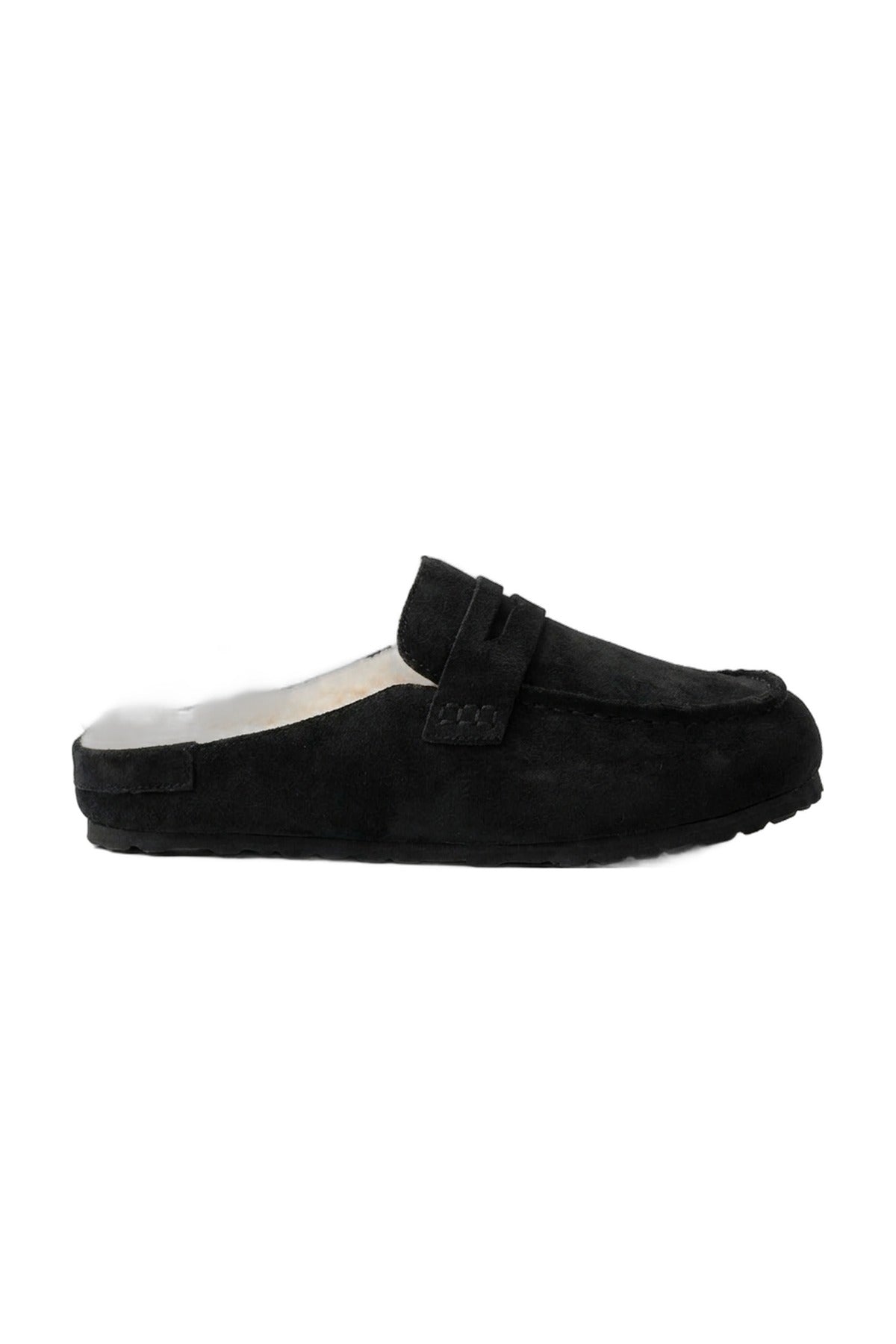 Nuala Faux Suede Fur Lined Mules - Black_wb