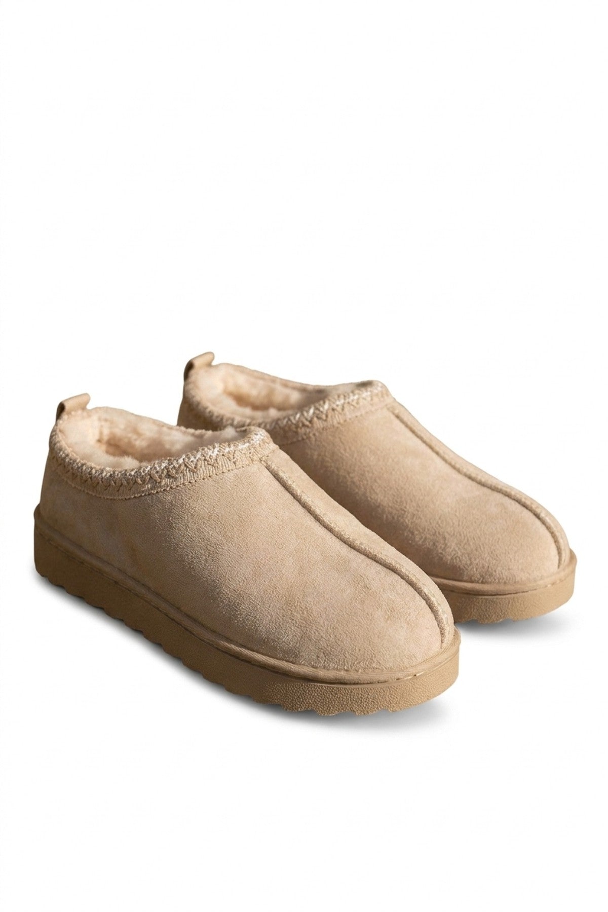 Odette Faux Suede Lined Slipper Mules - Beige