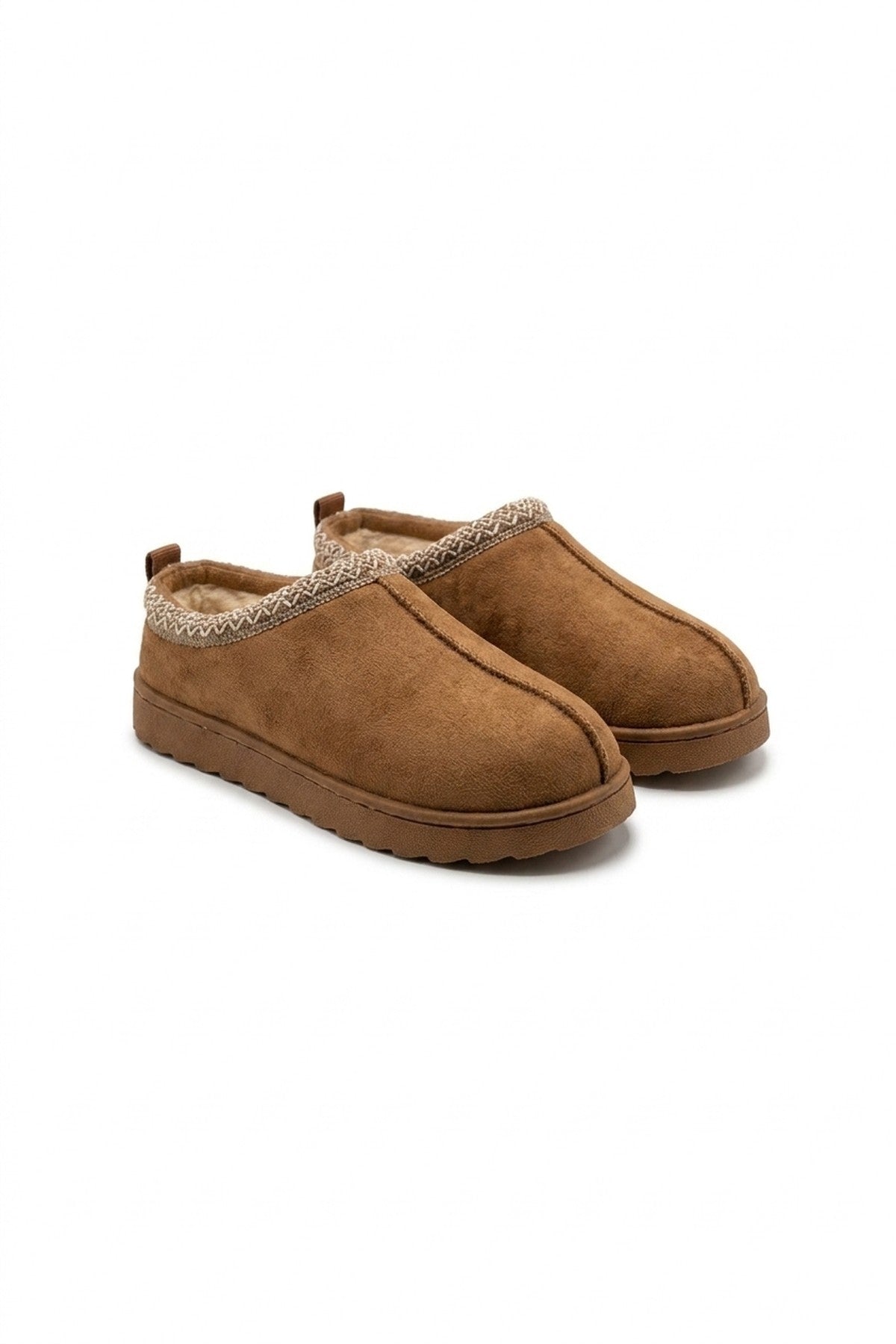 Odette Faux Suede Lined Slipper Mules - Camel_wb