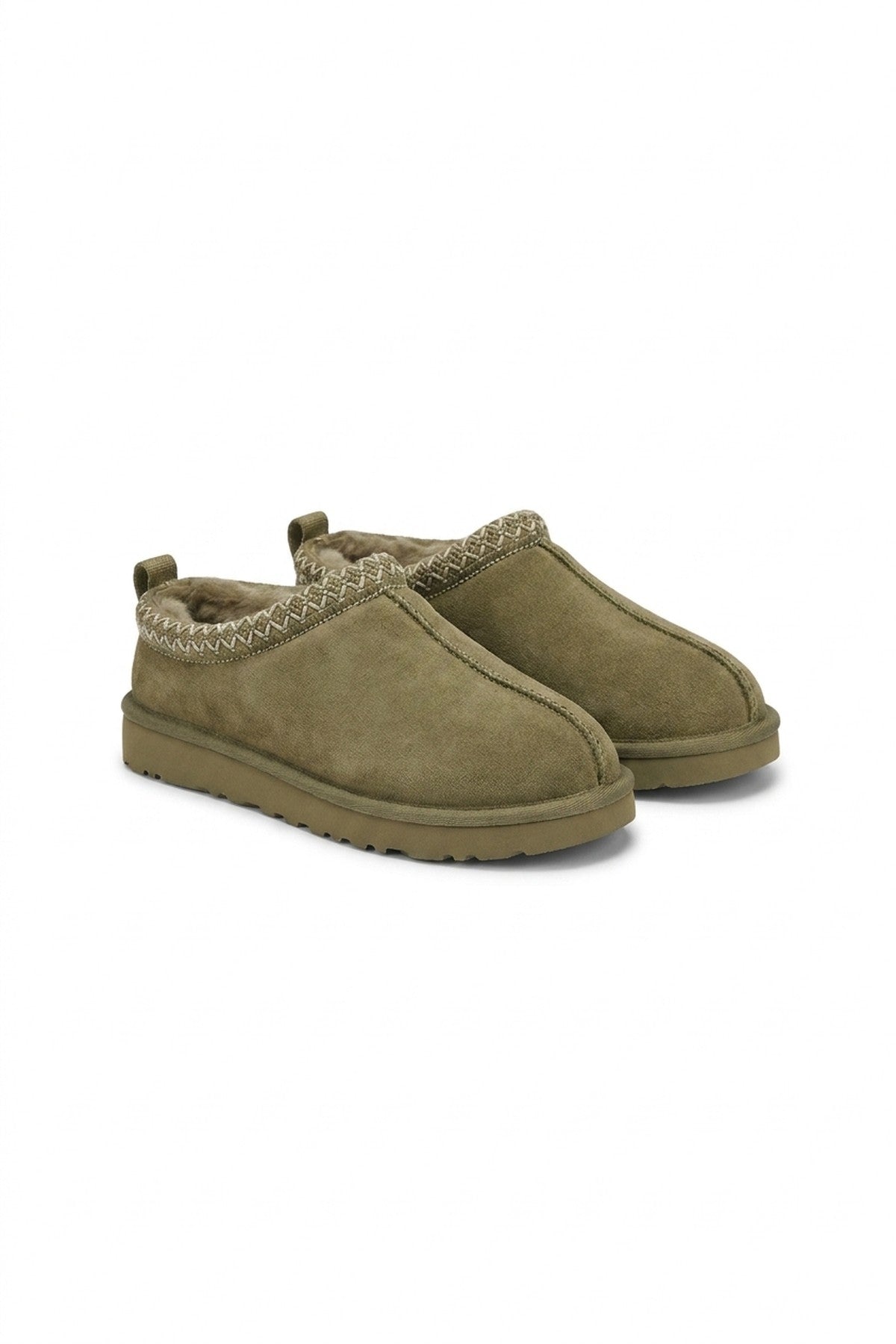 Odette Faux Suede Lined Slipper Mules - Khaki_wb