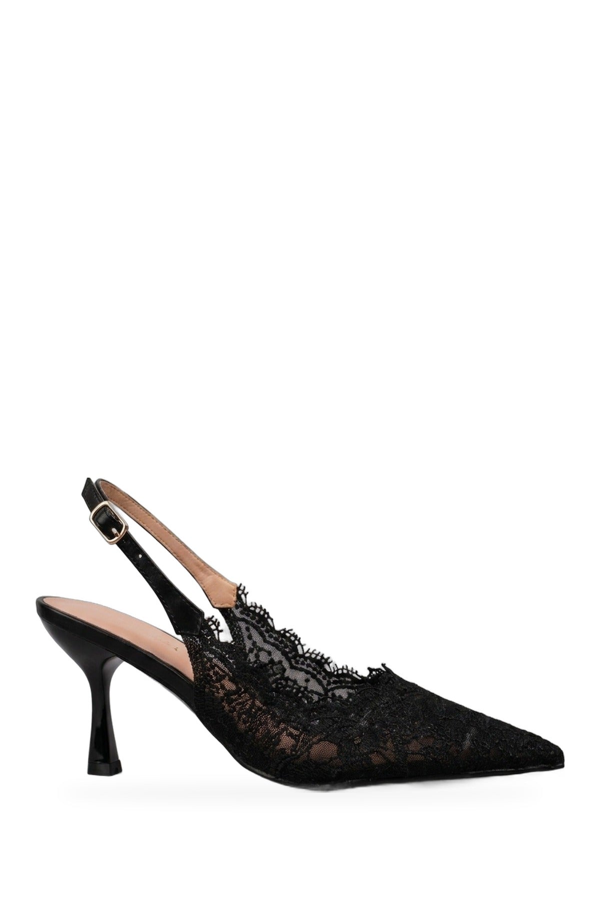 Odette Floral Lace Pointed Toe Heels - Black