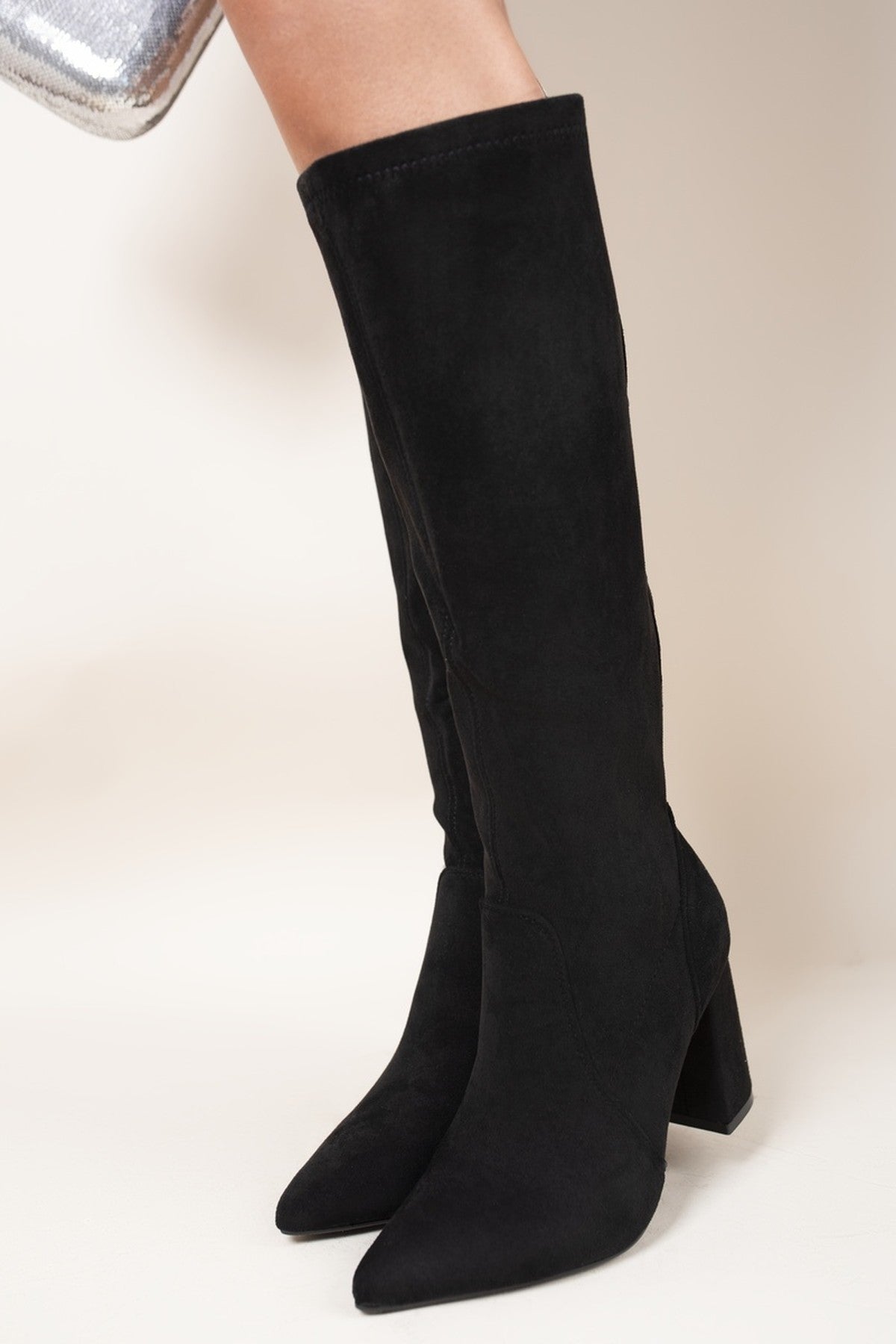 Odina Block Heel Pointed Toe Knee High Boots - Black S