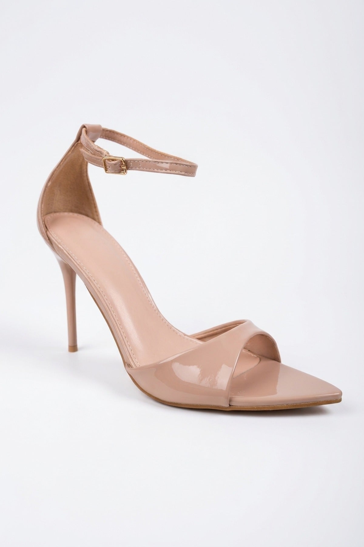 Sora Patent Ankle Strap Stiletto Heels - Beige