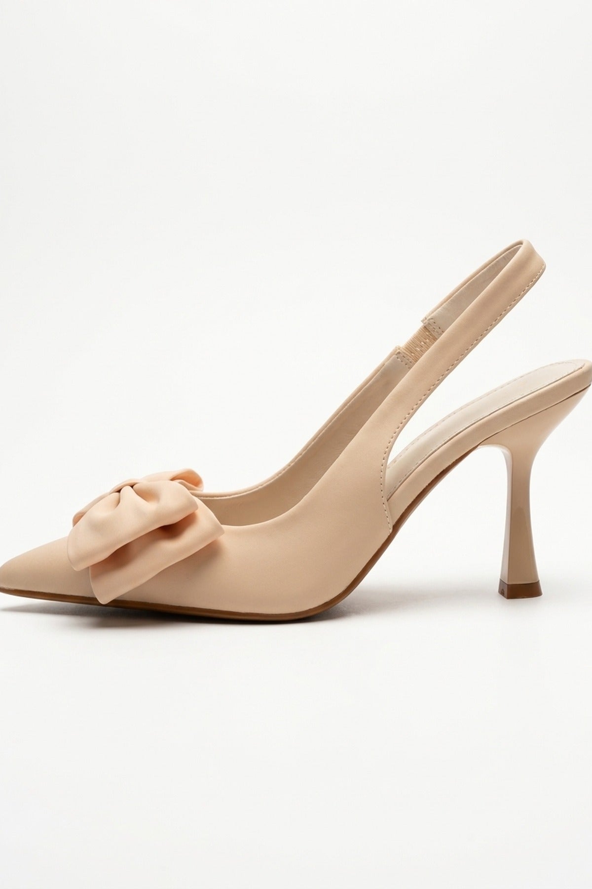 Octavia Satin Bow Pointed Toe Heels - Beige
