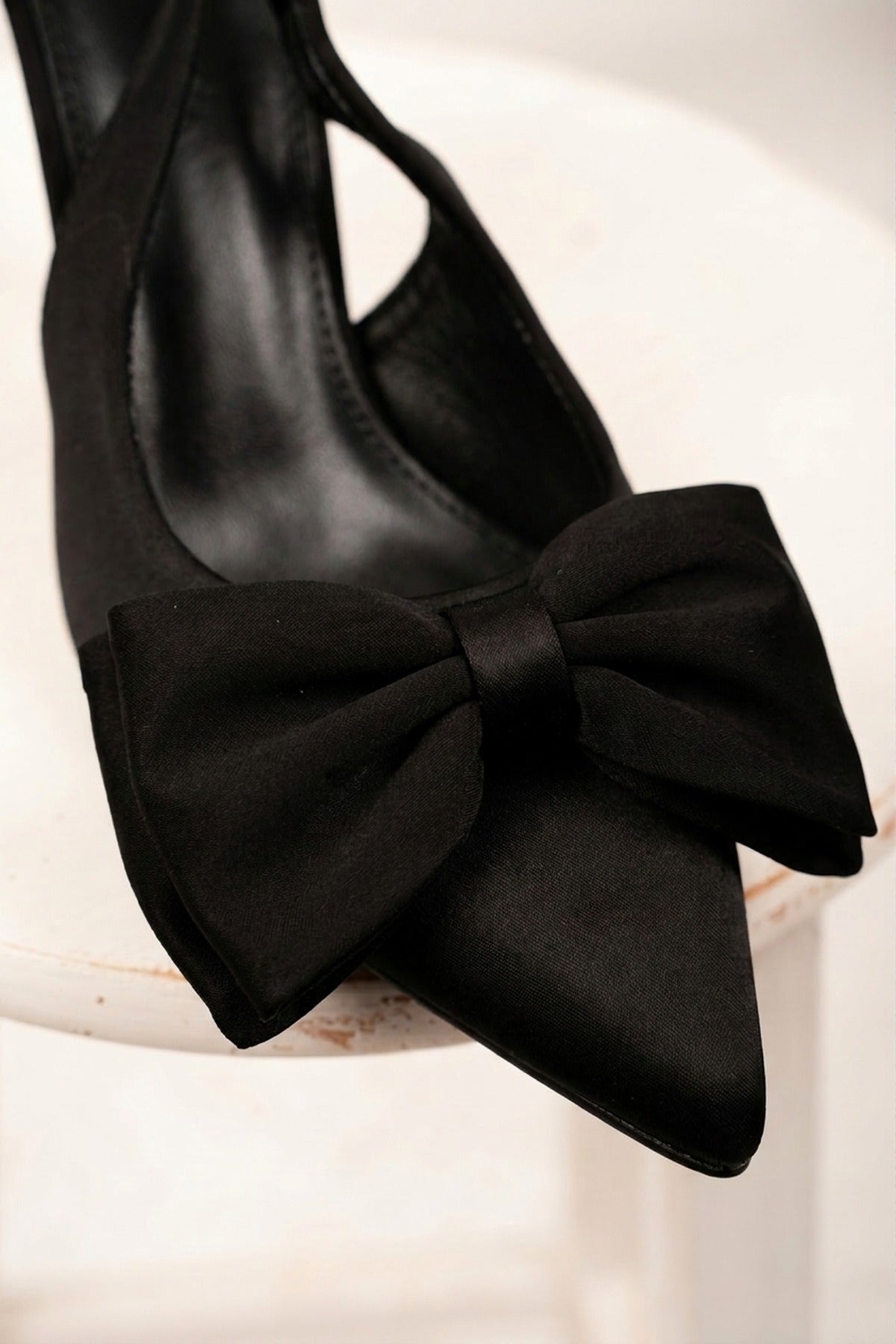 Octavia Satin Bow Pointed Toe Heels - Black