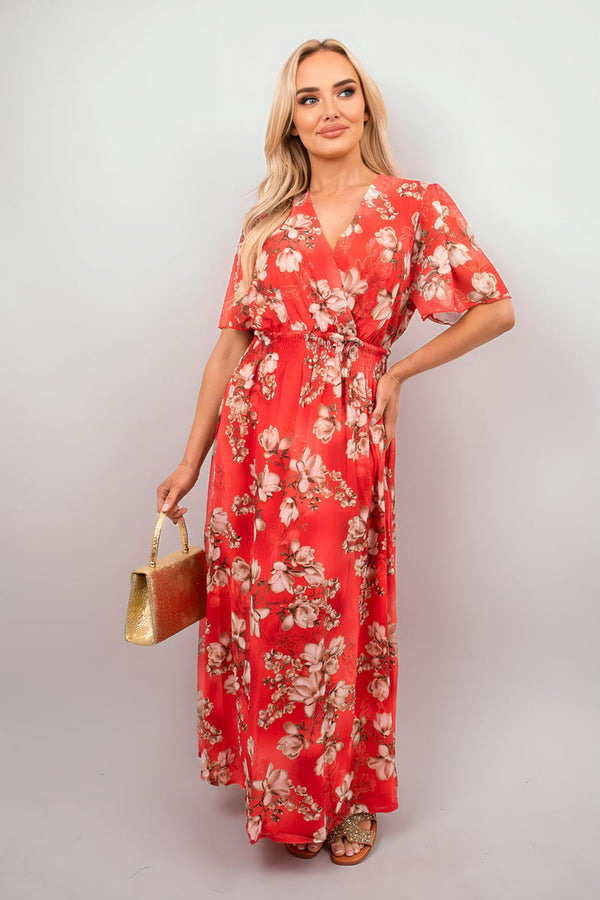 Ophelia Floral Wrap Maxi Dress - Red