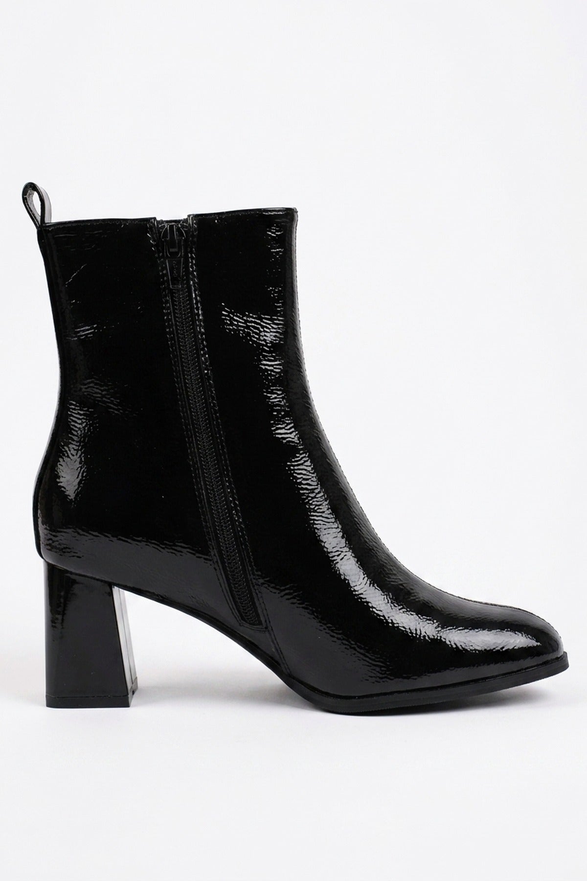 Genevieve Black Patent Pointed Toe Boots - Black