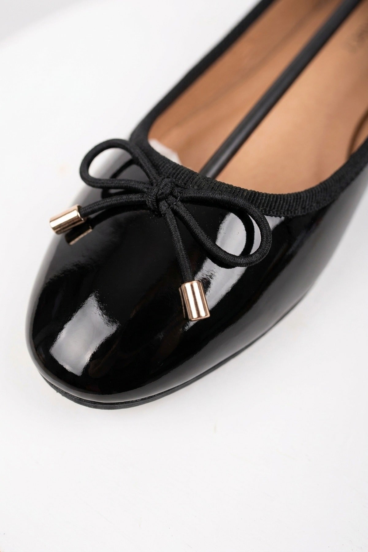 Constance Patent Bow Detail Ballet Pumps - Black