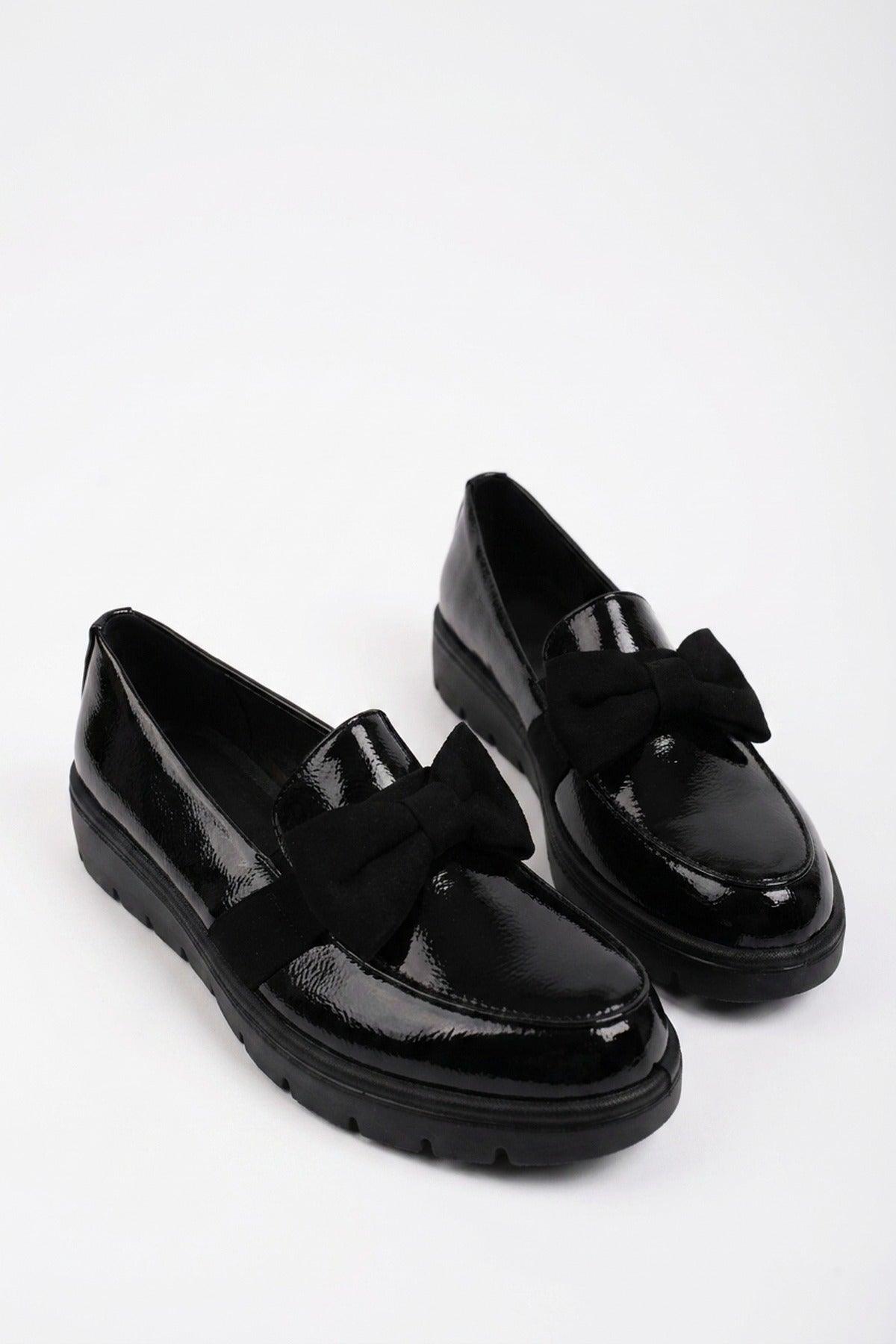 Saoirse Patent Bow Detail Chunky Loafers - Black