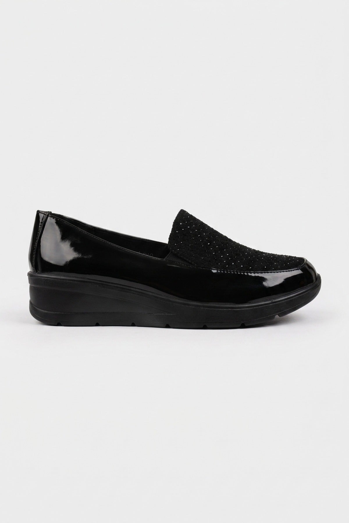 Lieke Patent Embellished Wedge Loafers - Black