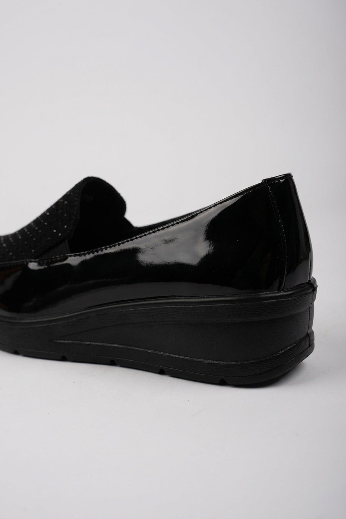 Lieke Patent Embellished Wedge Loafers - Black