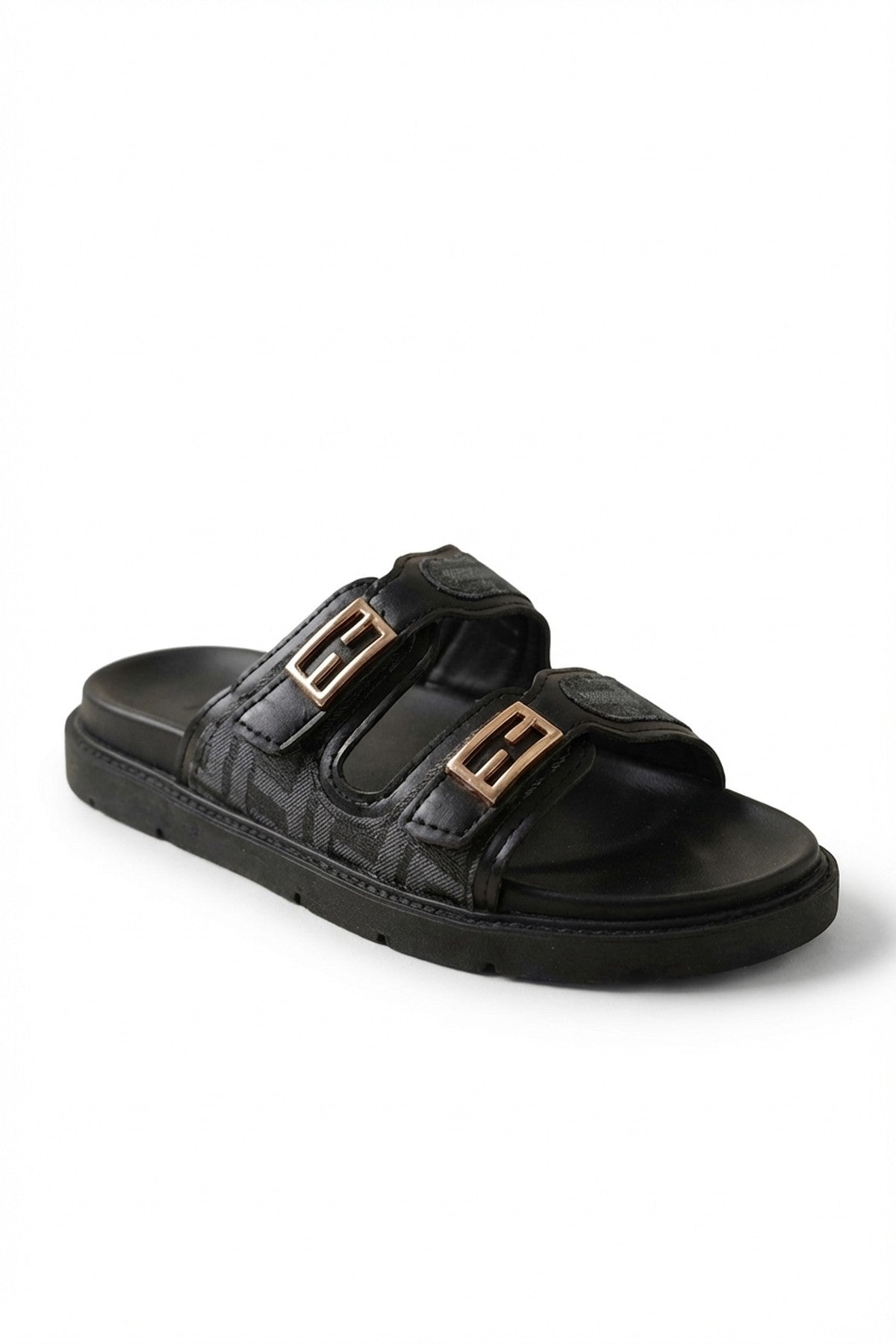 Willow Patterned Buckle Sandals - Black