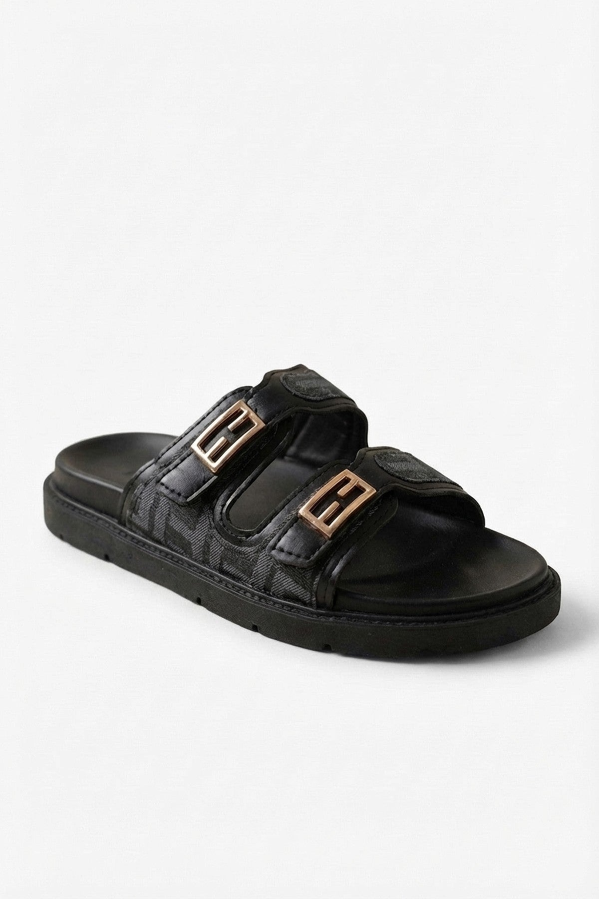 Willow Patterned Buckle Sandals - Black