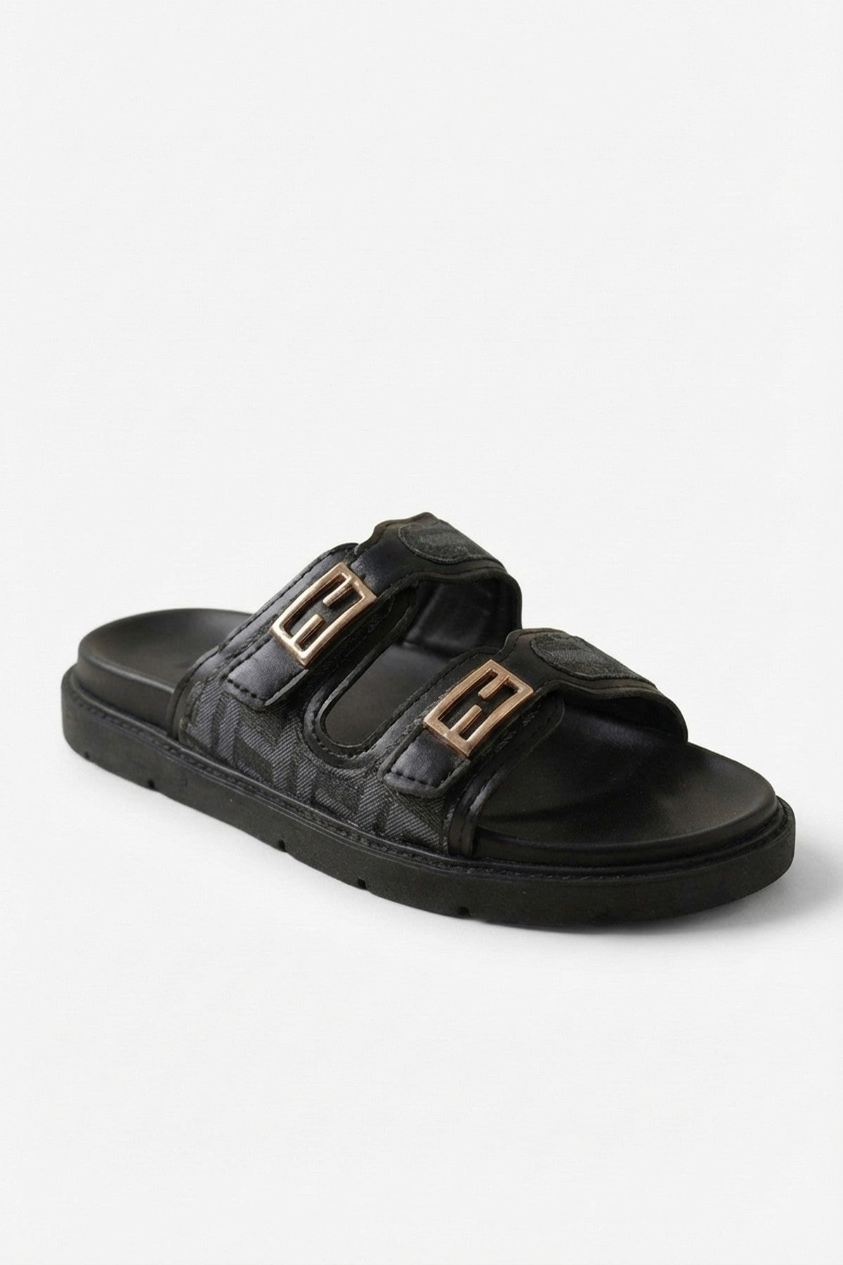 Willow Patterned Buckle Sandals - Black