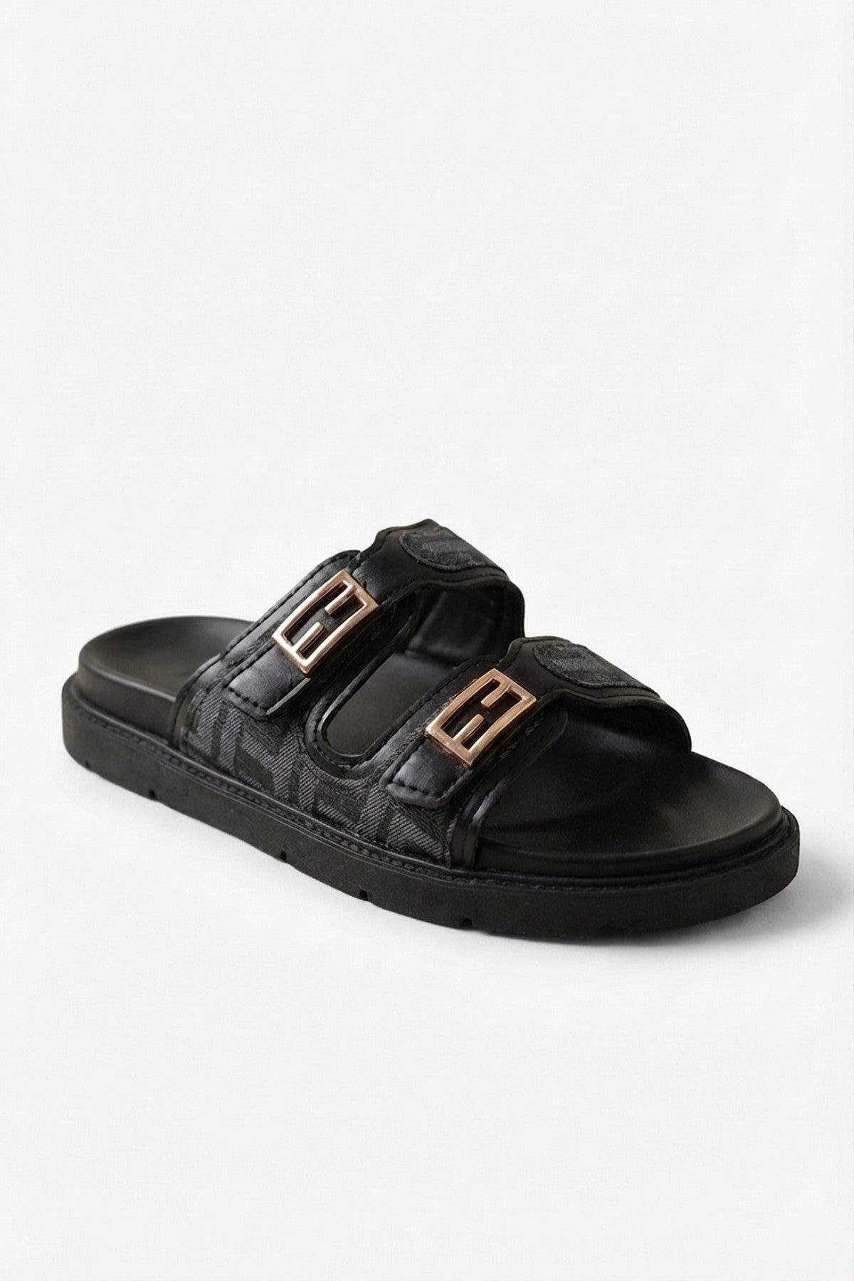 Willow Patterned Buckle Sandals - Black