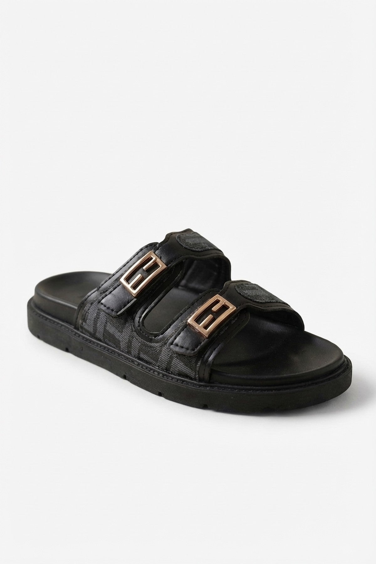 Willow Patterned Buckle Sandals - Black