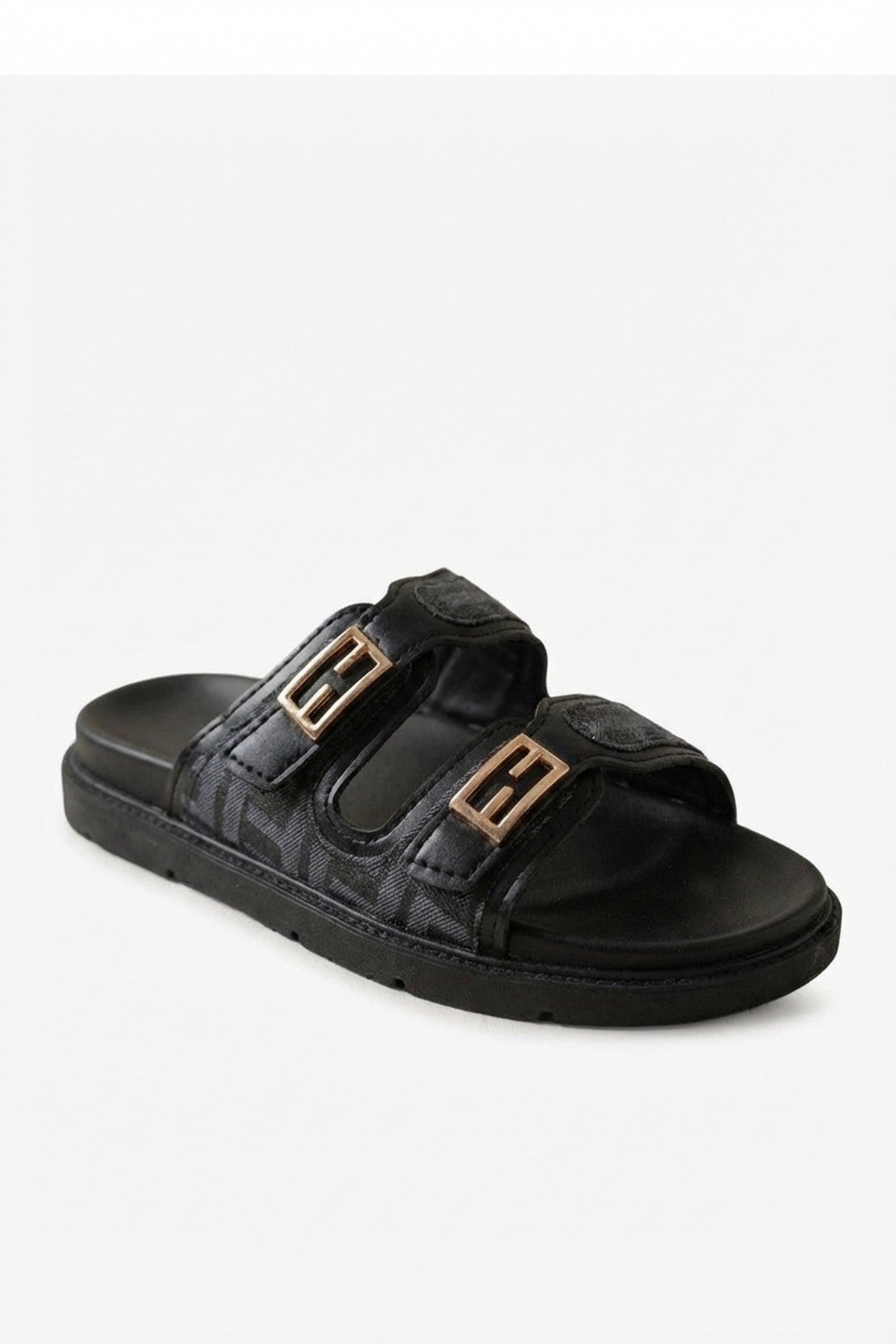 Willow Patterned Buckle Sandals - Black