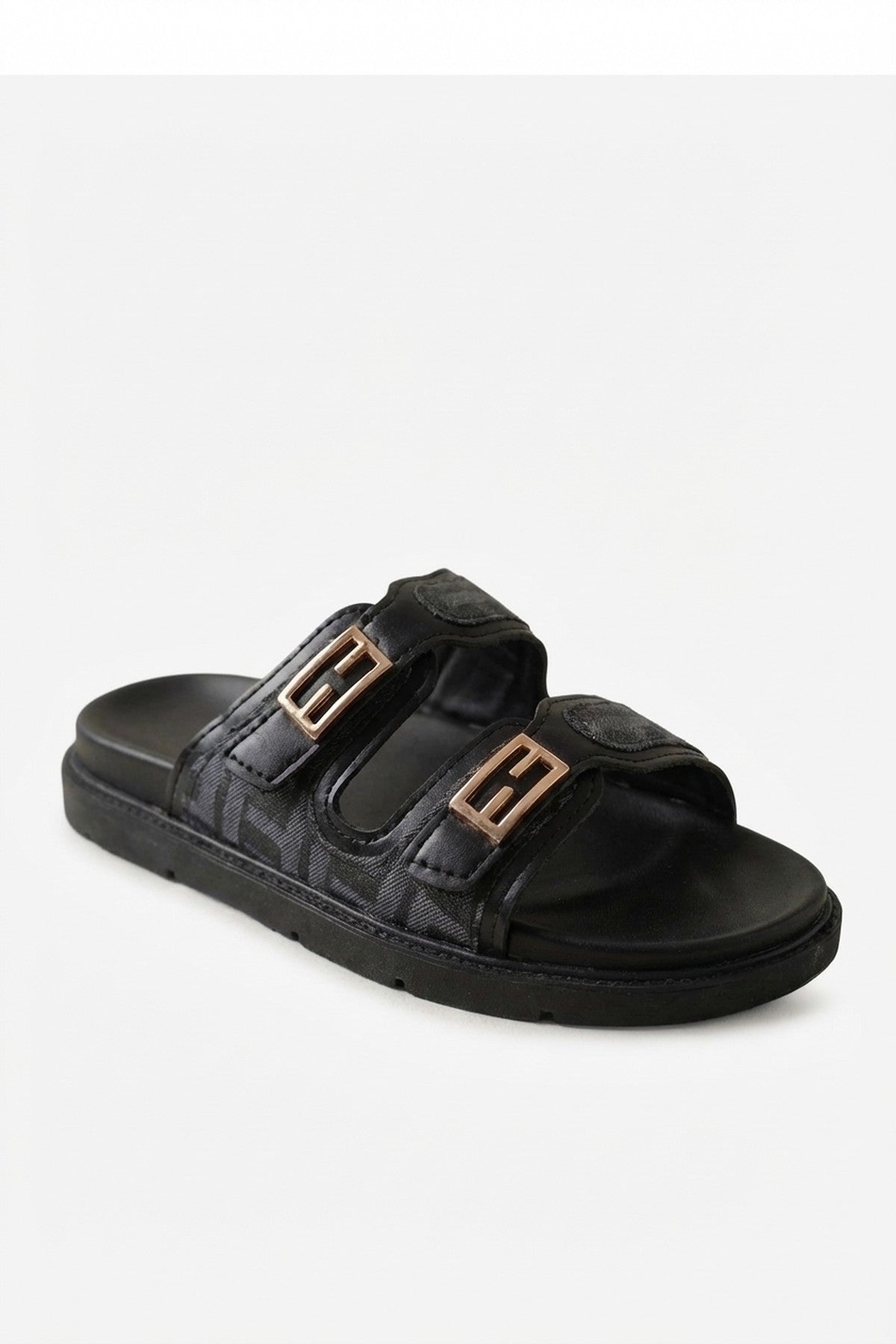 Willow Patterned Buckle Sandals - Black