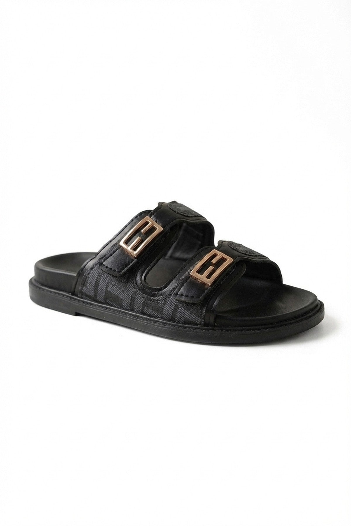 Willow Patterned Buckle Sandals - Black