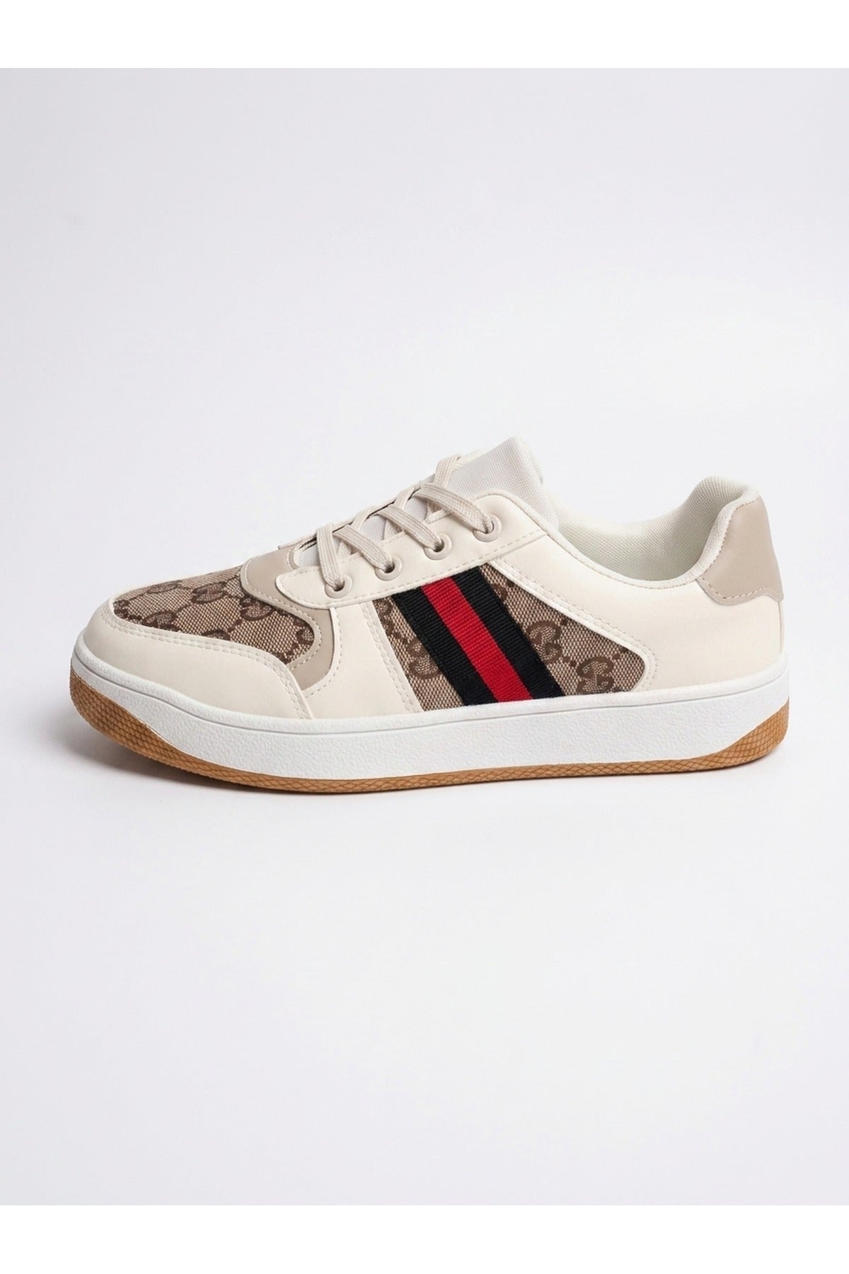 Pearl Patterned Panel Lace Up Trainers - Khaki