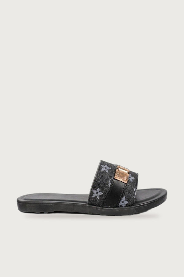 Amber Patterned Slider Sandals - Black