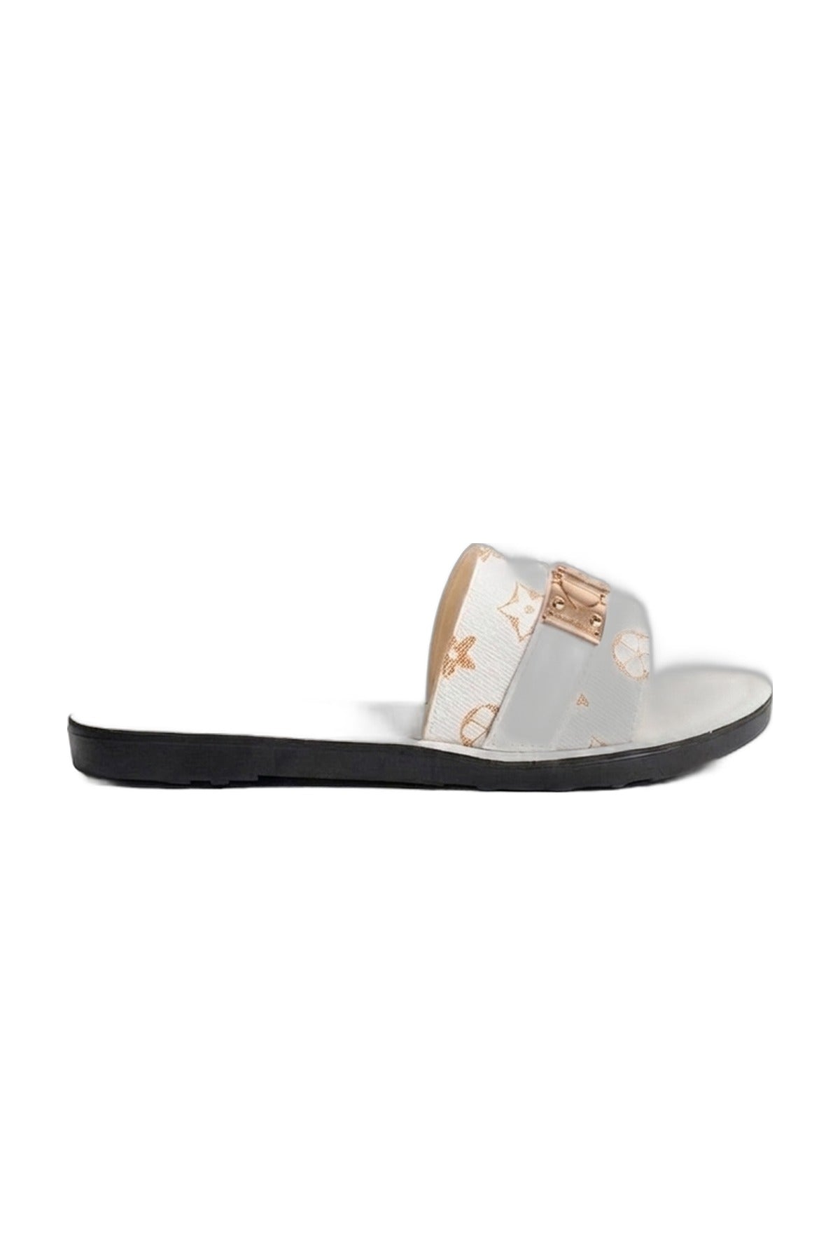 Amber Patterned Slider Sandals - White_wb