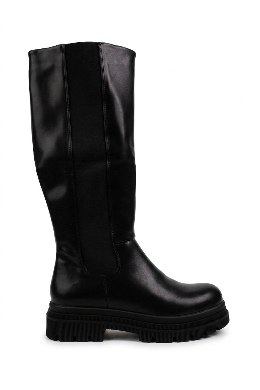Pearl Chunky Sole Knee High Boots - Black