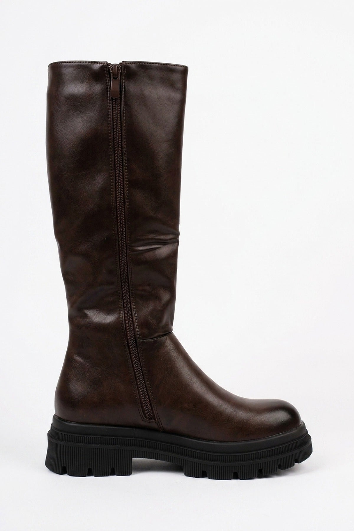 Pearl Chunky Sole Knee High Boots - Brown