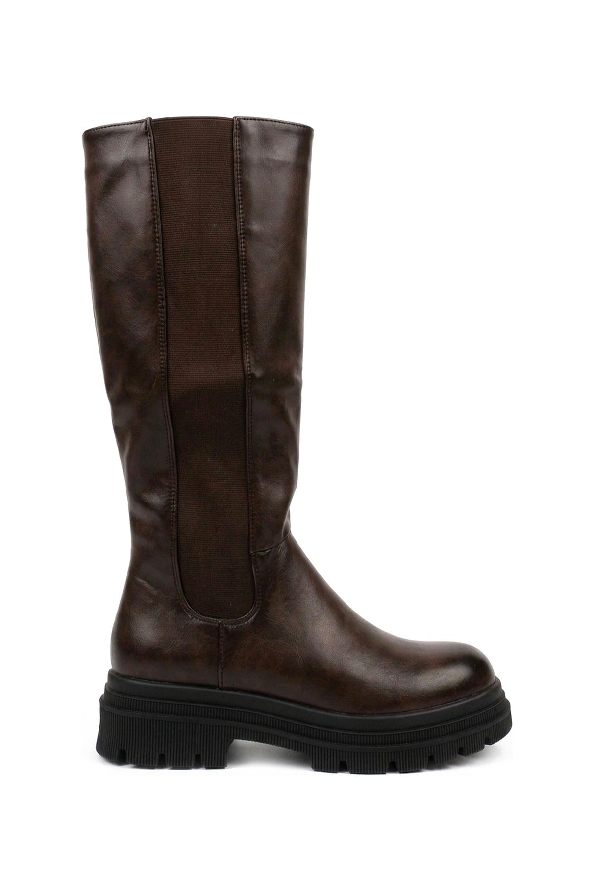 Pearl Chunky Sole Knee High Boots - Brown_wb