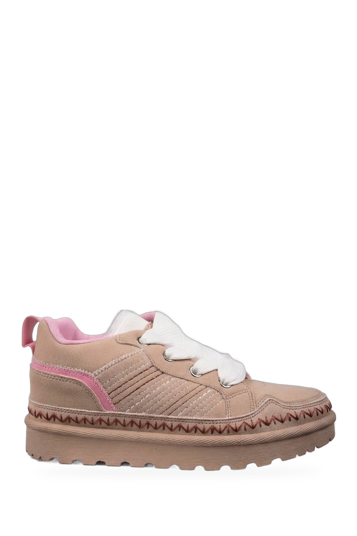 Pearl Faux Suede Platform Trainers - Beige