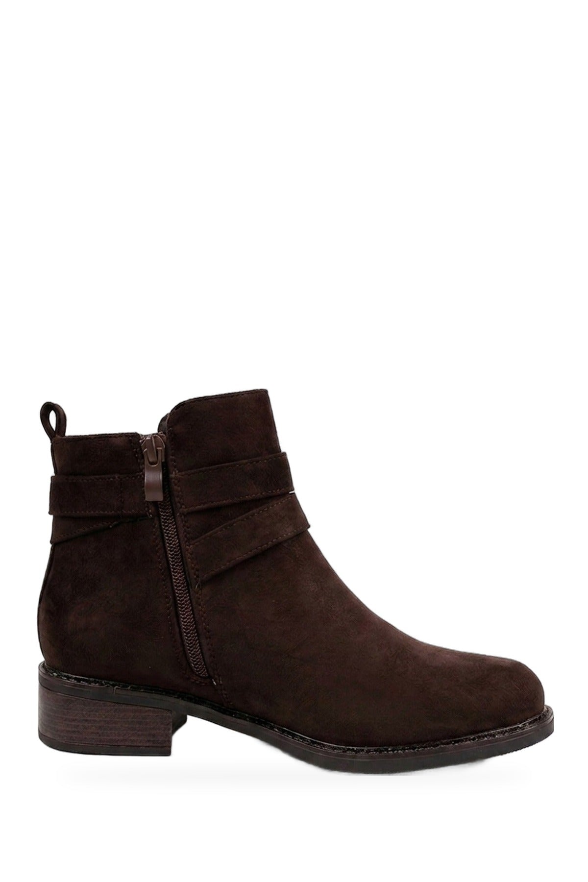 Pearl Faux Suede Wrap Strap Ankle Boots - Brown