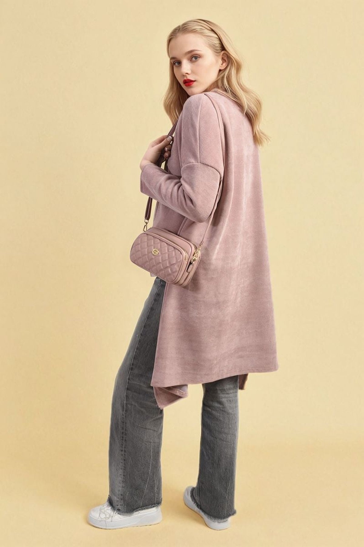 Lydia Open Front Long Back Knitted Cardigan - Pink