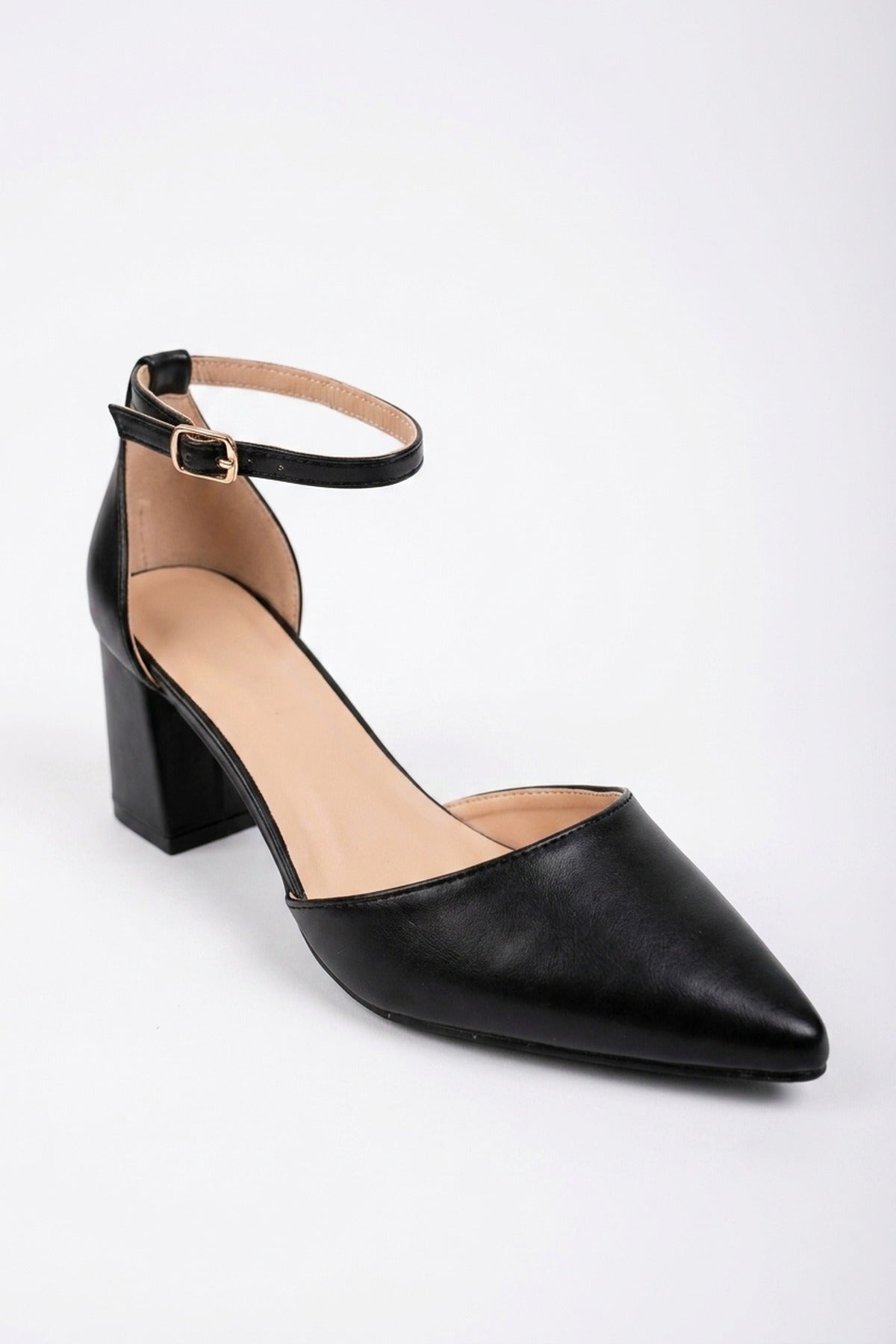 Saoirse Pointed Toe Ankle Strap Heels - Black