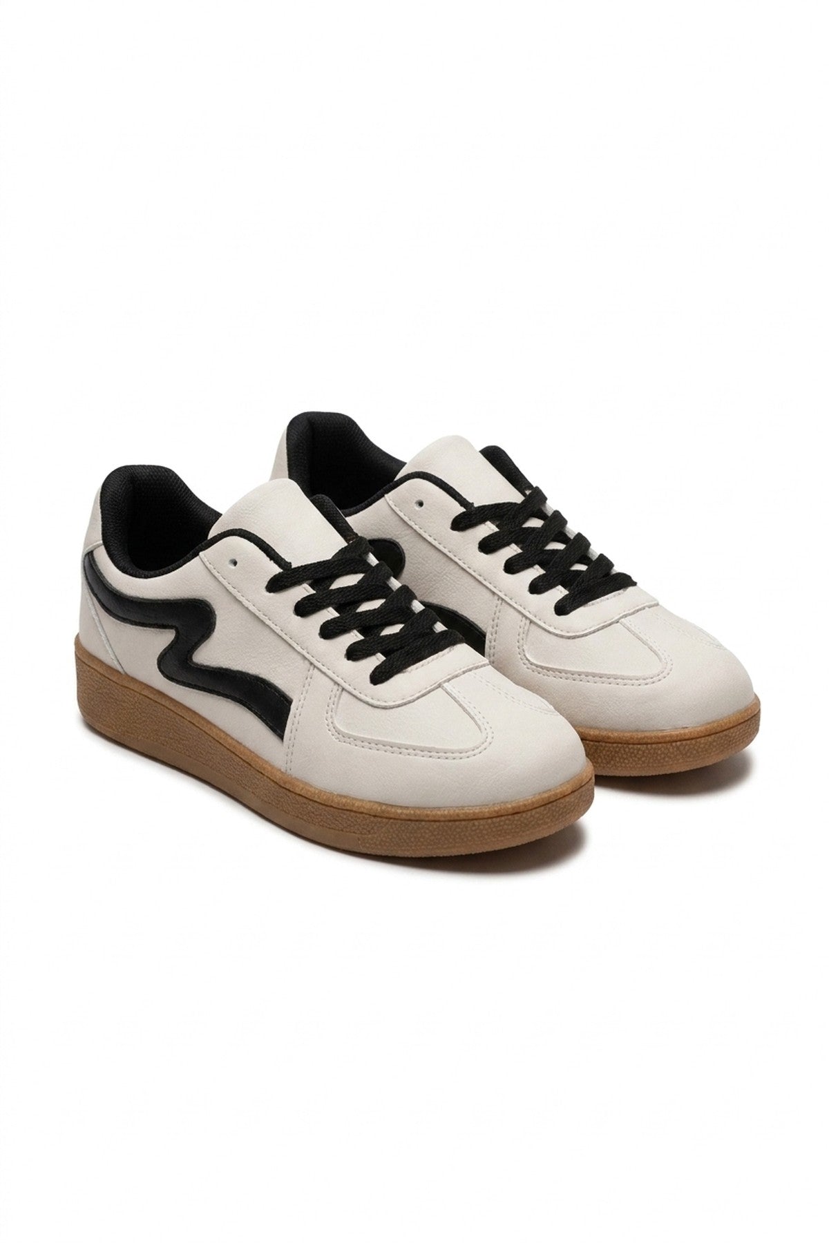 Poppy Womens Retro Stripe Gum Sole Trainers - White_wb